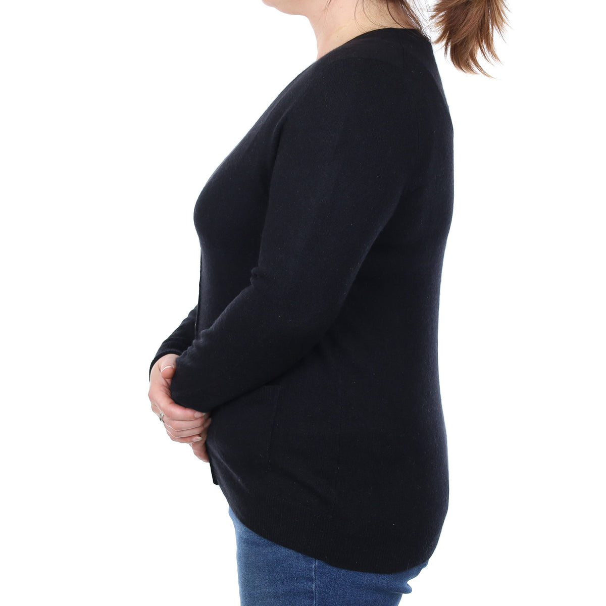 Black Cashmere V Neck Cardigan with Pockets Large