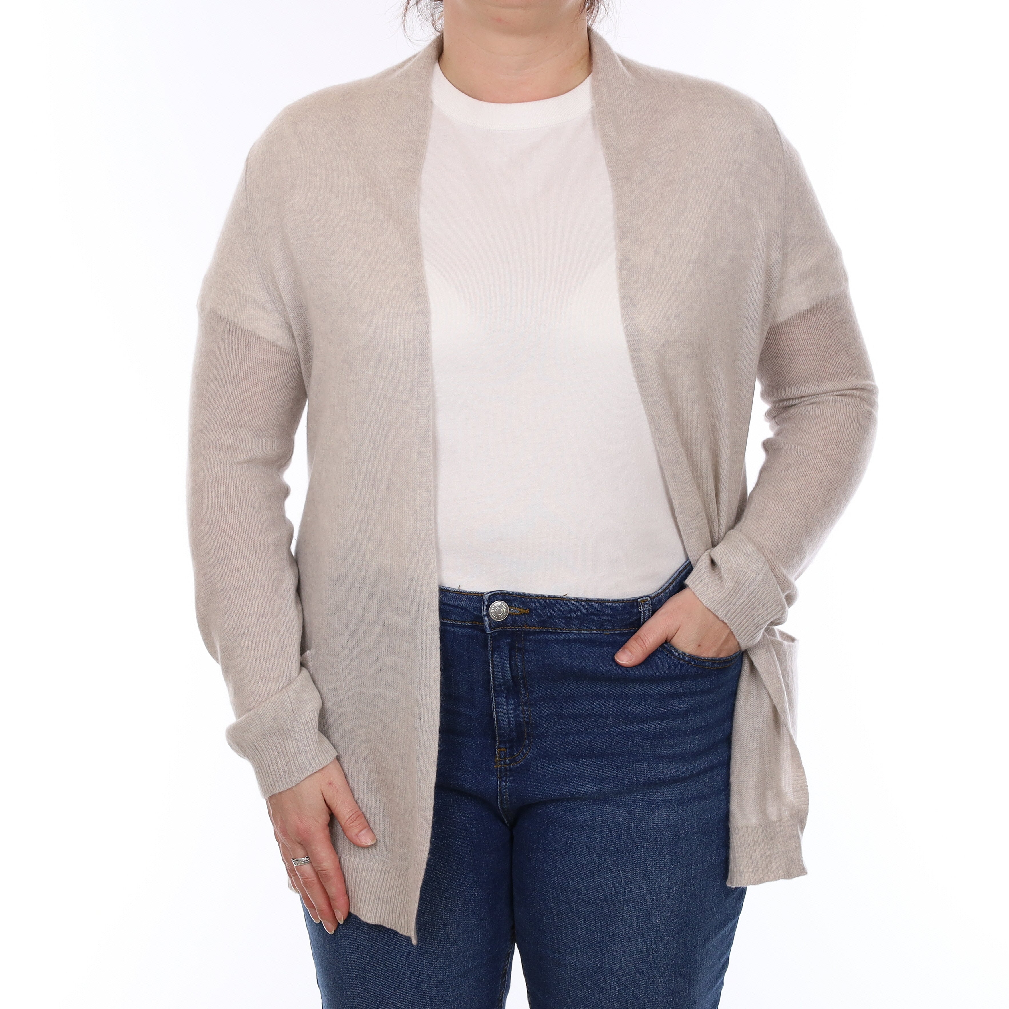 Frost Grey Cashmere Edge to Edge Cardigan with Pockets Large