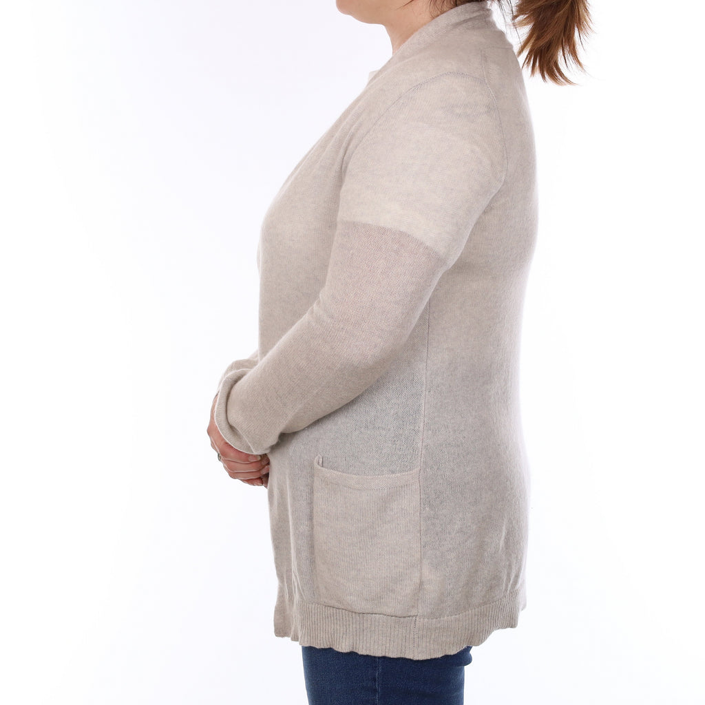 Frost Grey Cashmere Edge to Edge Cardigan with Pockets Large