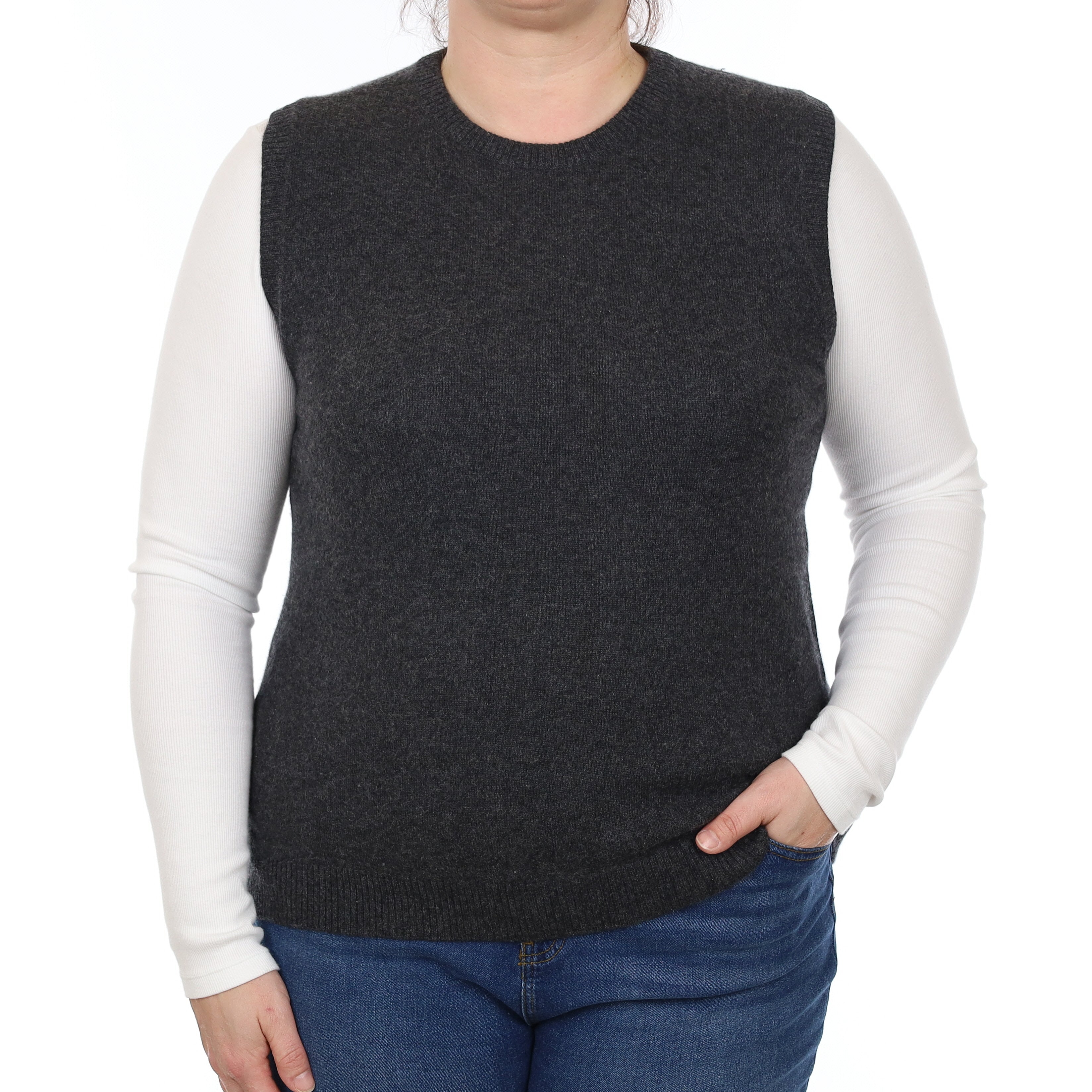 Charcoal Grey Cashmere Crew Neck Tank Top Large