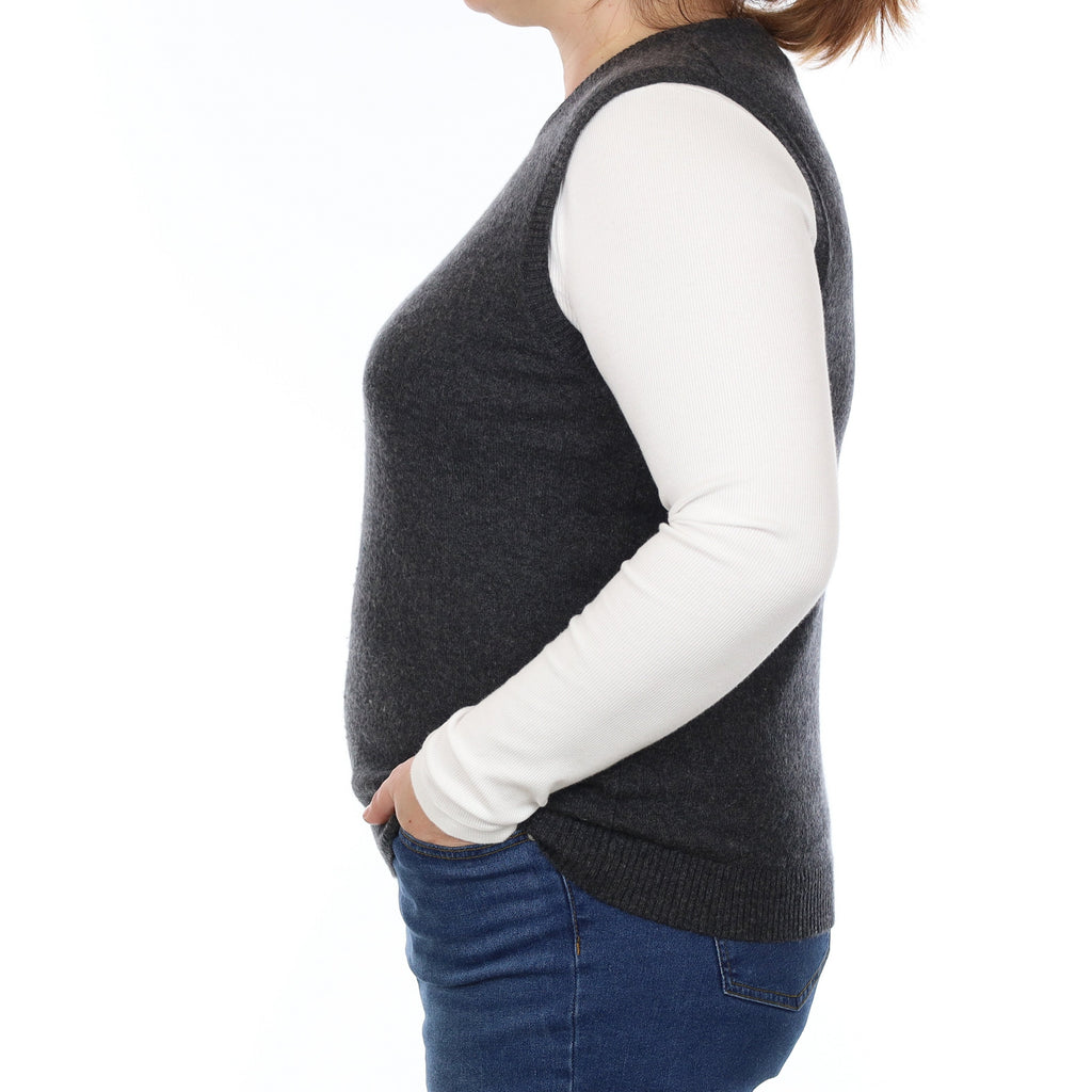 Charcoal Grey Cashmere Crew Neck Tank Top Large