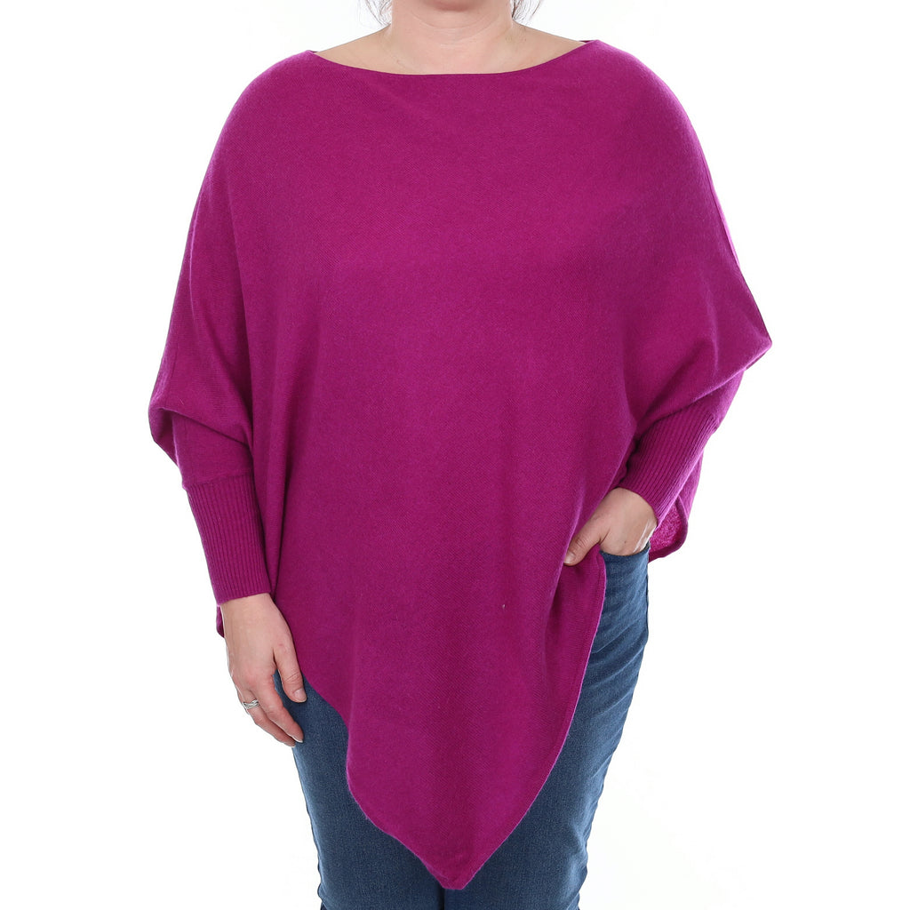Magenta Pink Poncho Style Cashmere Slash Neck Jumper Large