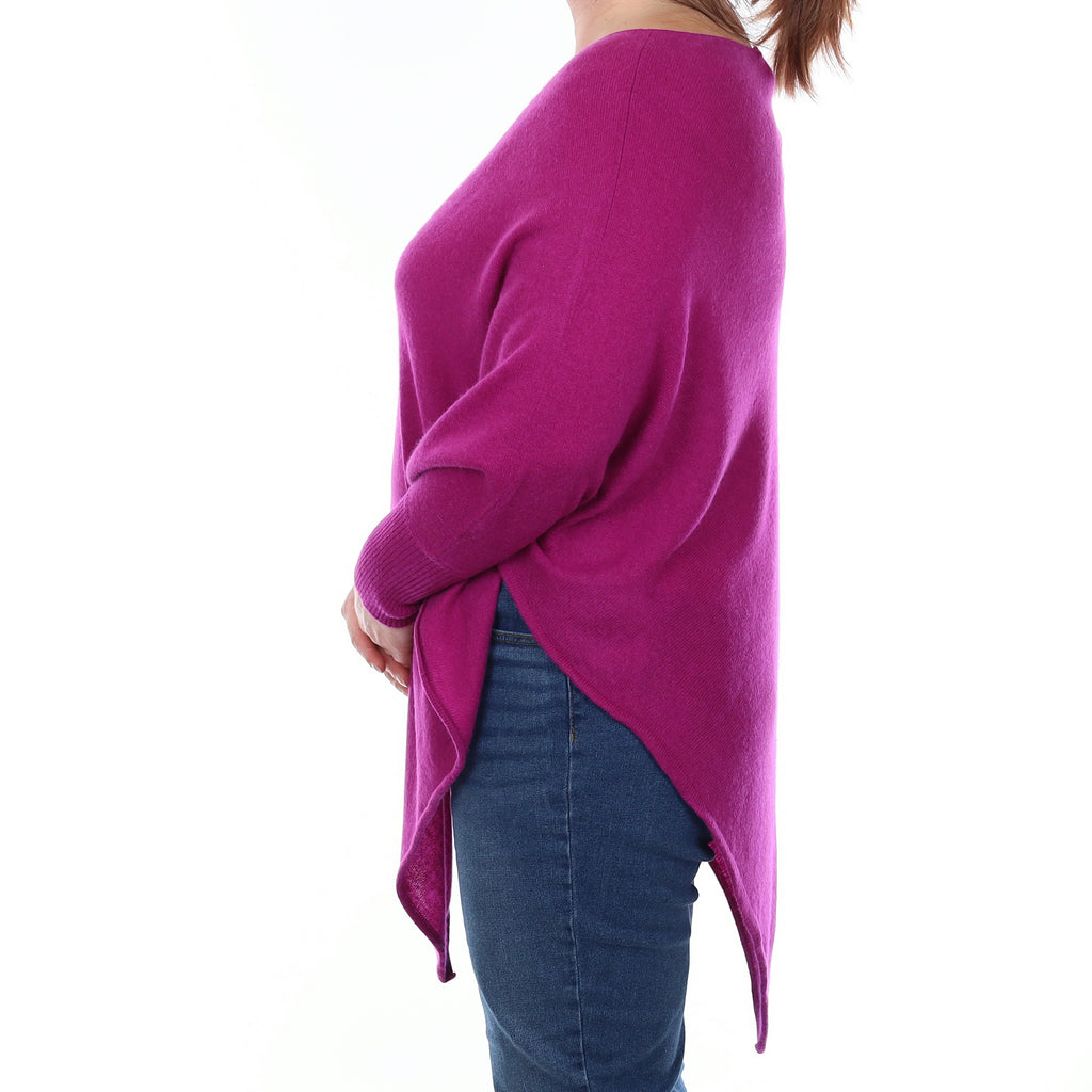 Magenta Pink Poncho Style Cashmere Slash Neck Jumper Large