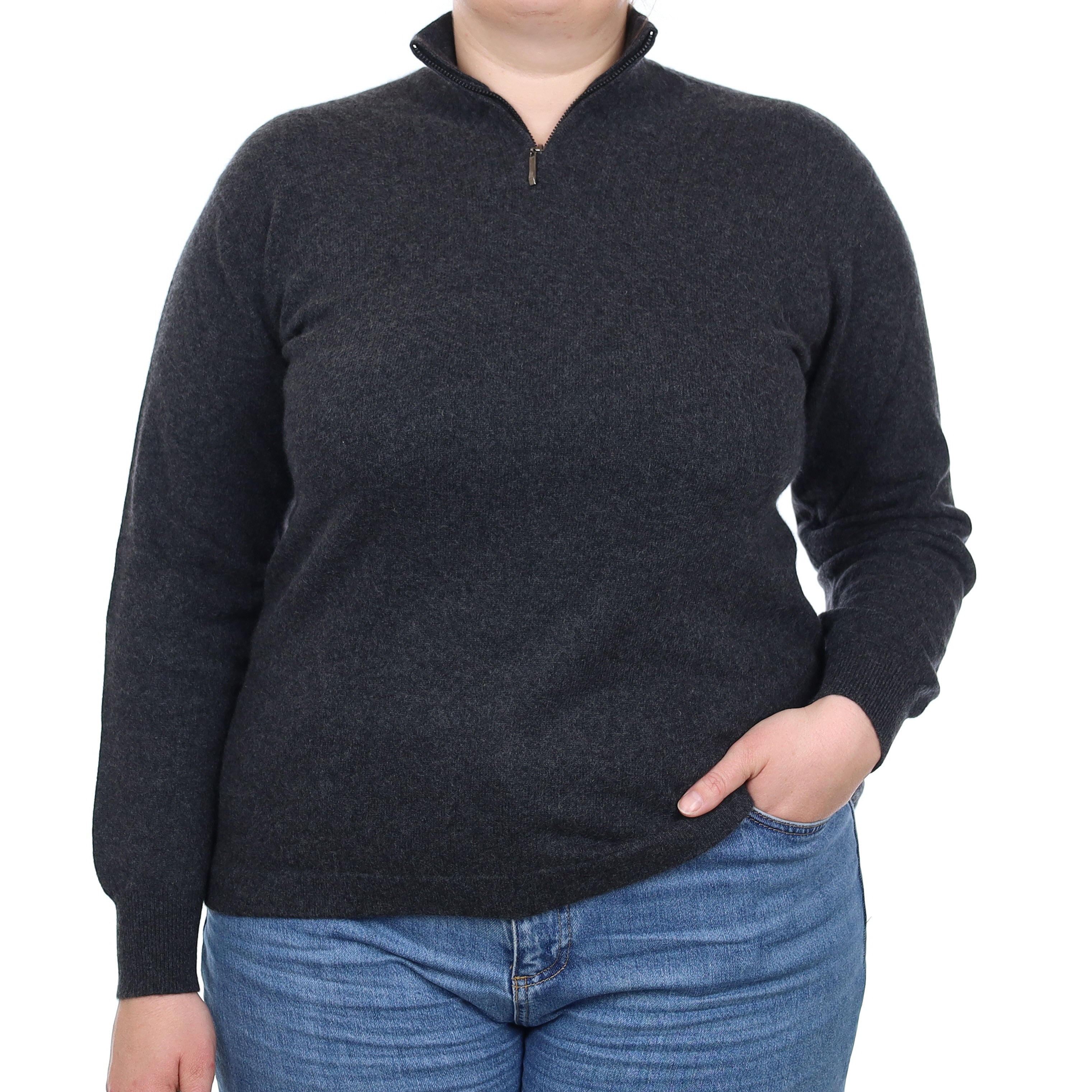 Charcoal Grey Cashmere 1/4 Zip Turtle Neck Jumper Large