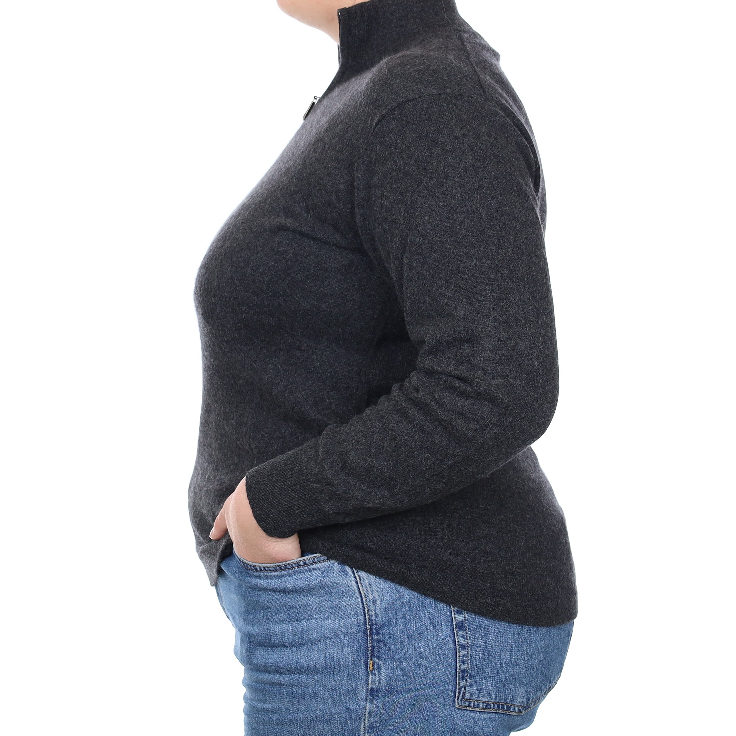 Charcoal Grey Cashmere 1/4 Zip Turtle Neck Jumper Large