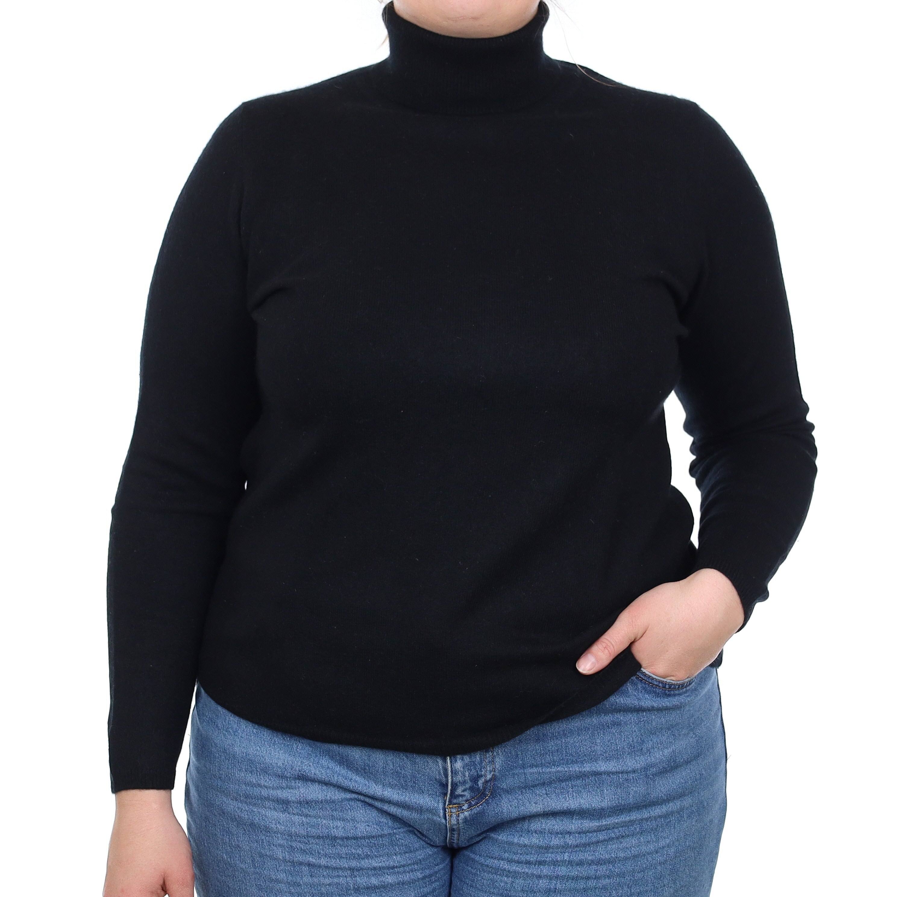 Black Cashmere Polo Neck Jumper Large