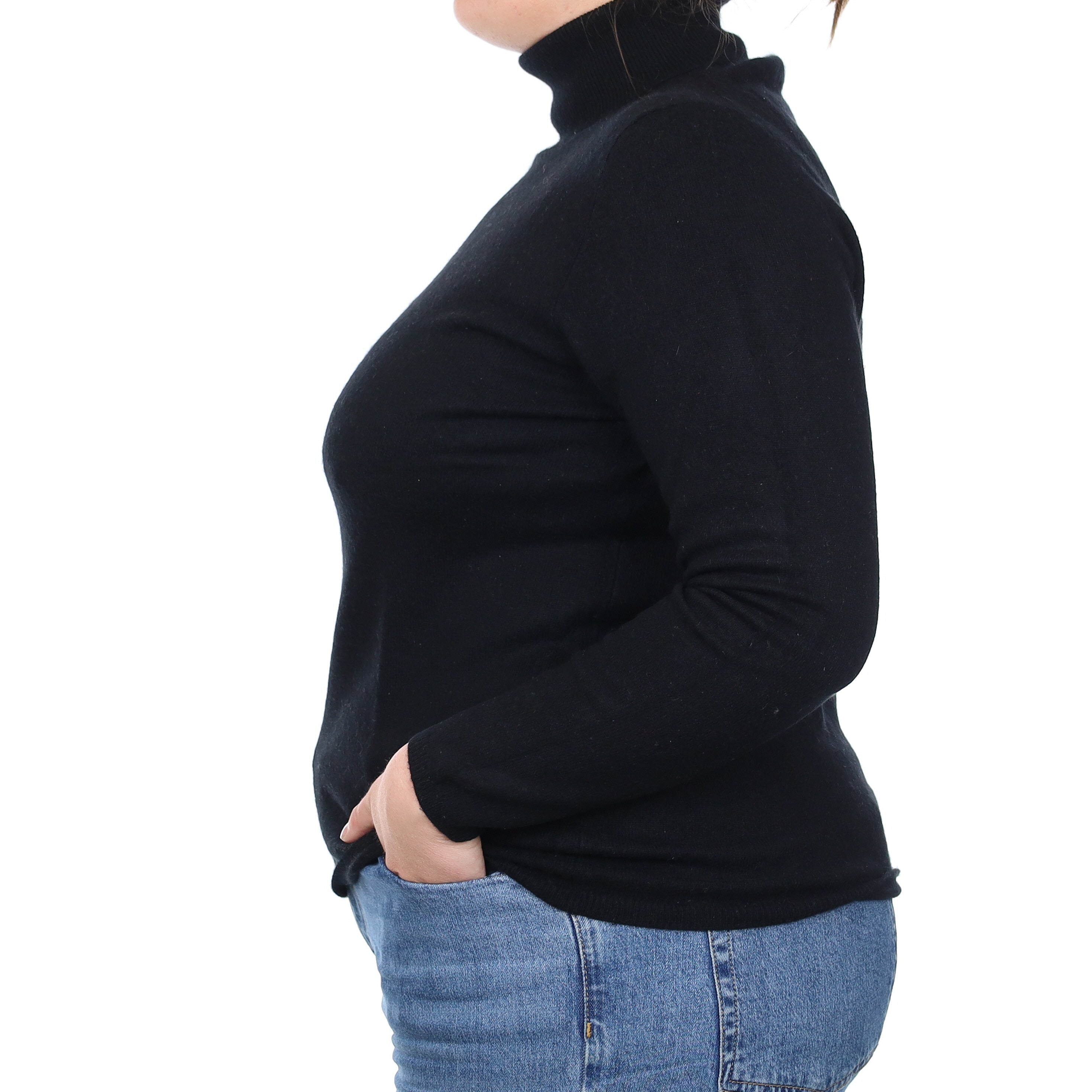 Black Cashmere Polo Neck Jumper Large