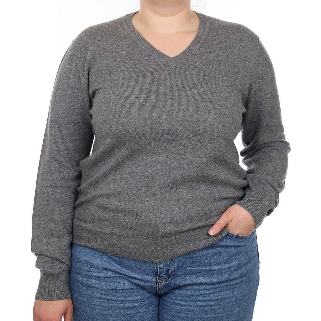 Slate Grey Cashmere V Neck Jumper Large