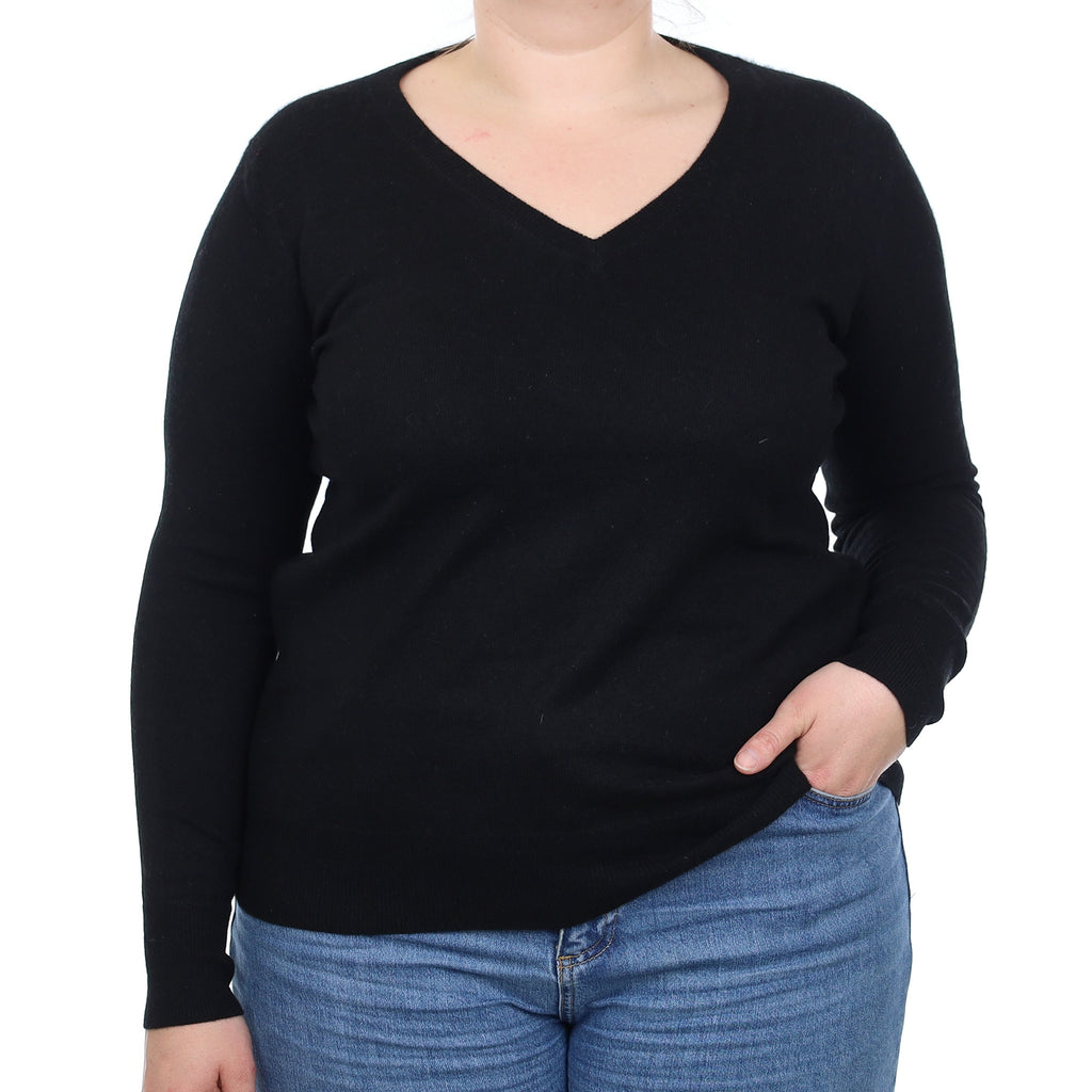 Black Cashmere V Neck Jumper Large