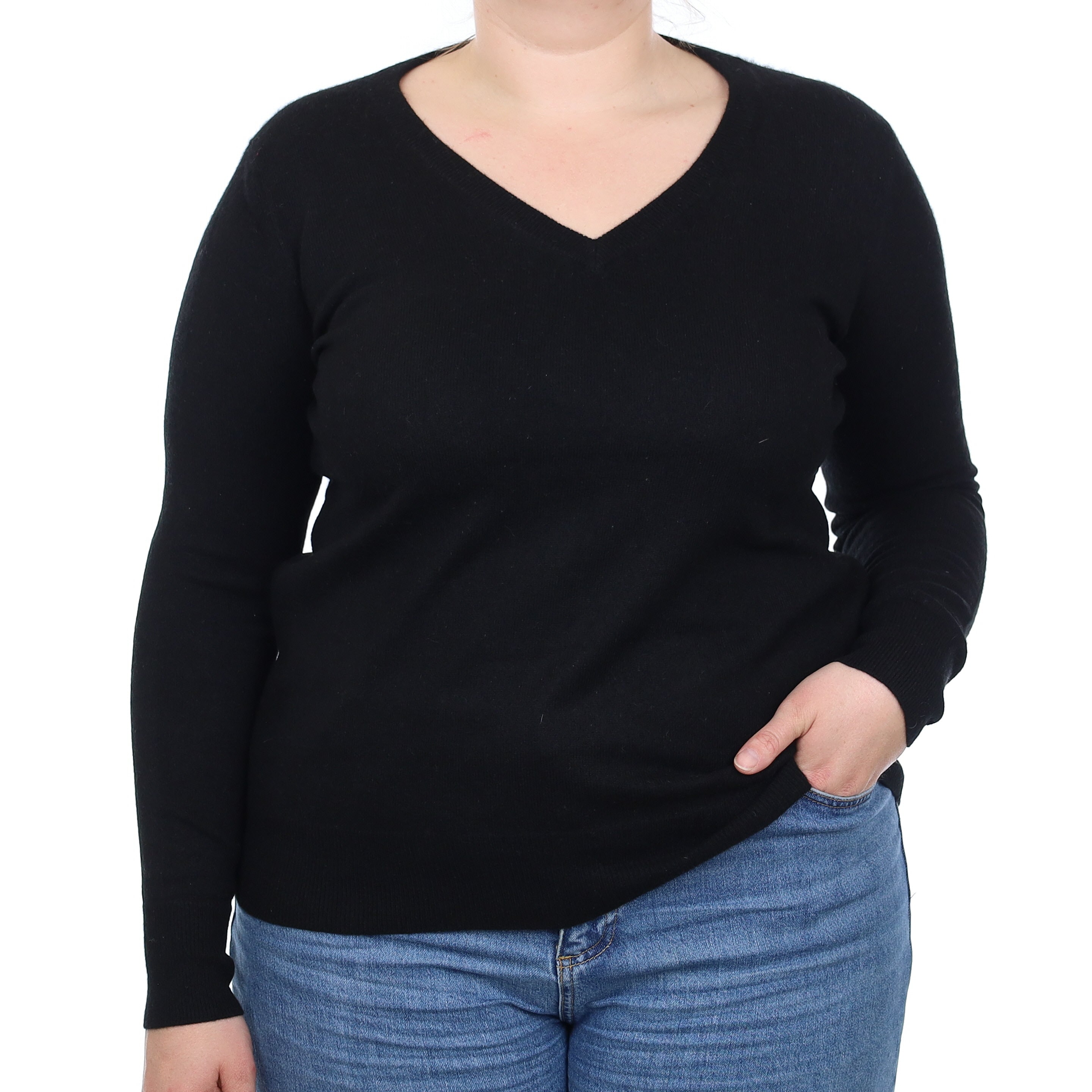 Black Cashmere V Neck Jumper Large