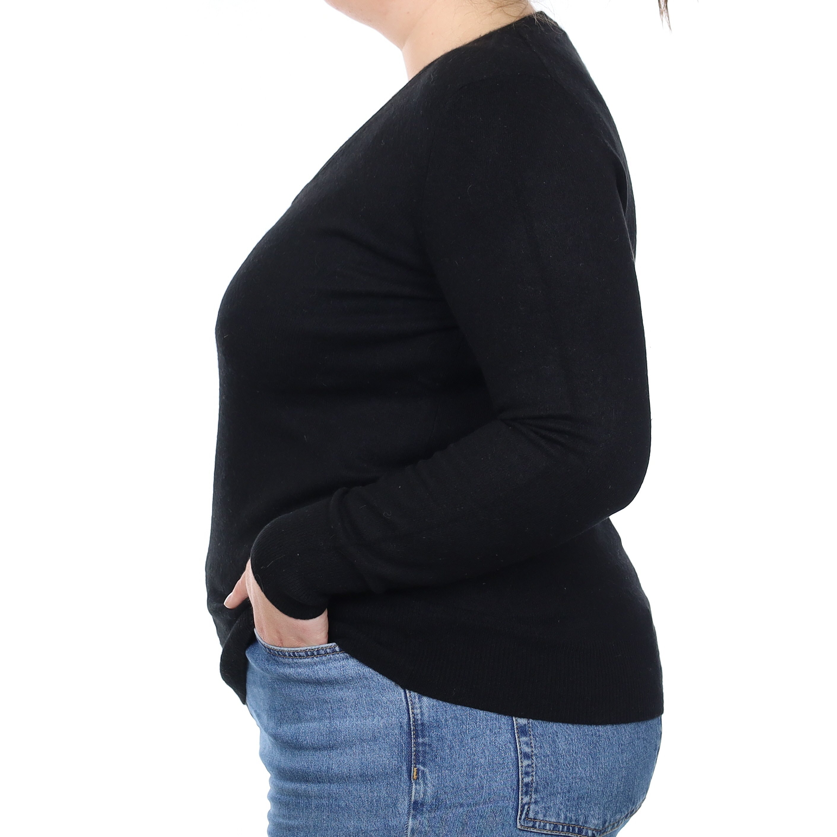 Black Cashmere V Neck Jumper Large