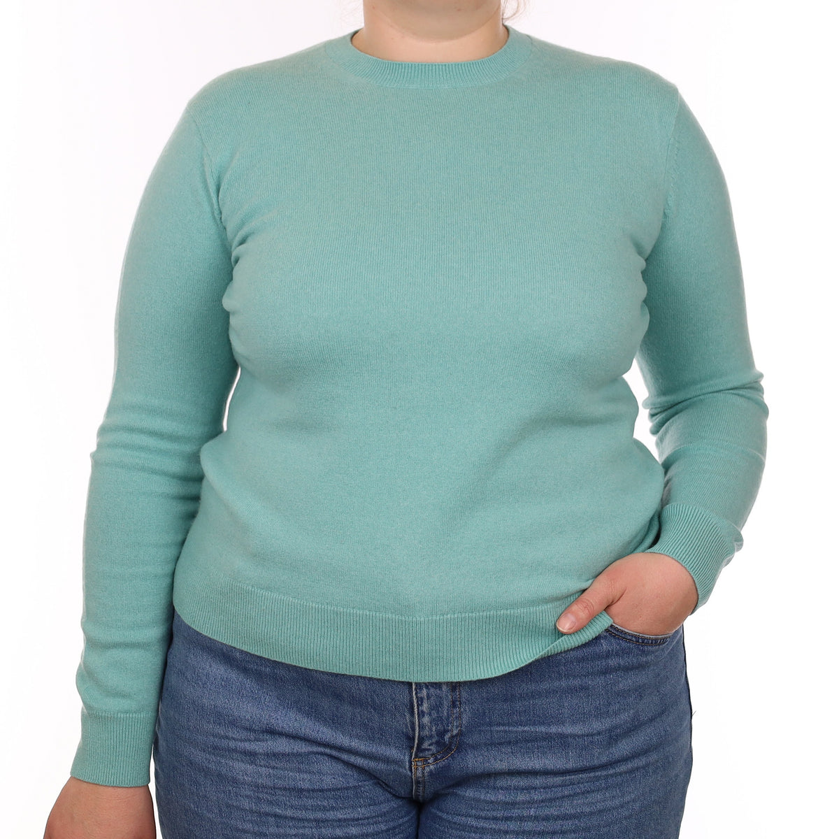 Aqua Green Cashmere Crew Neck Jumper Large