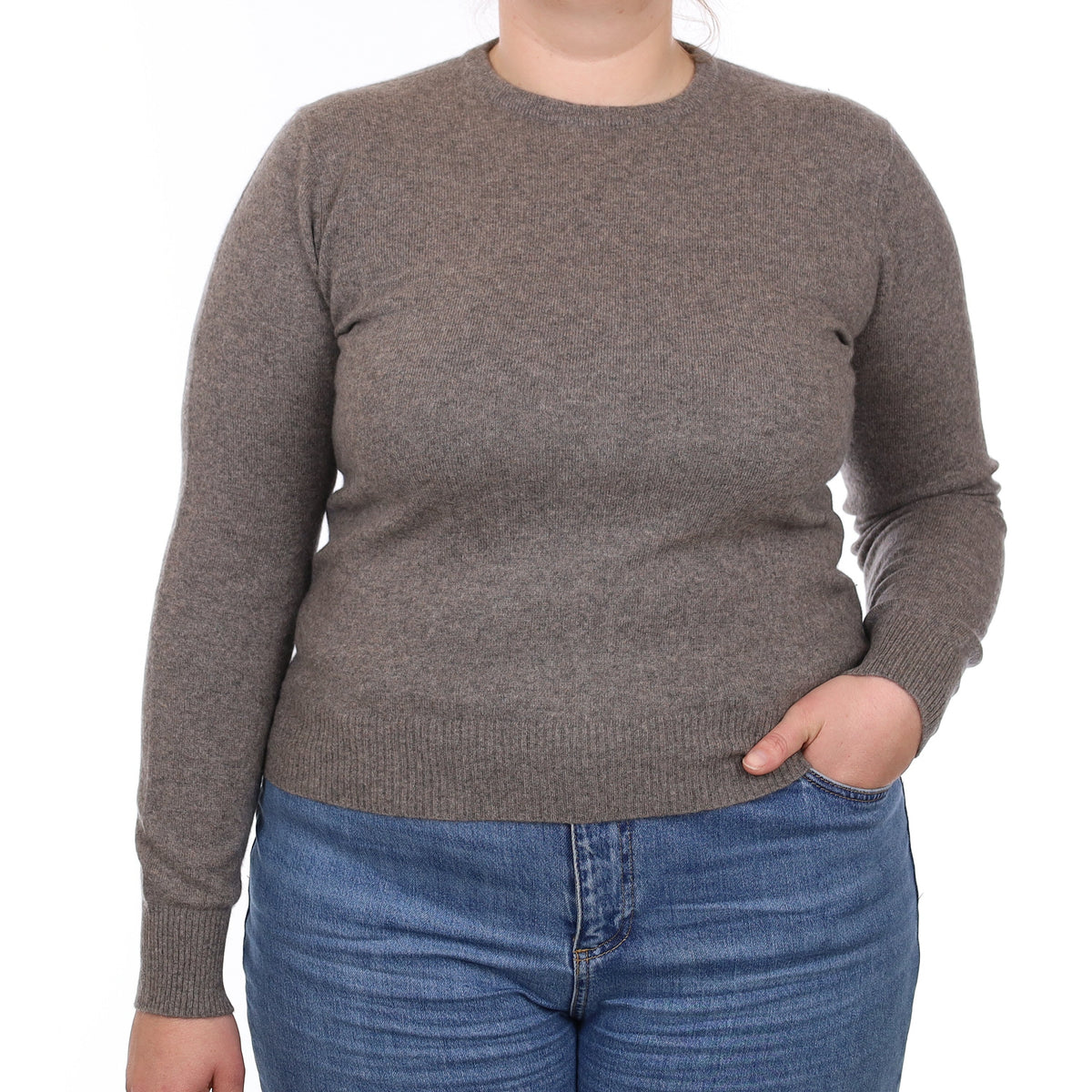 Mink Brown Marl Cashmere Crew Neck Jumper Large