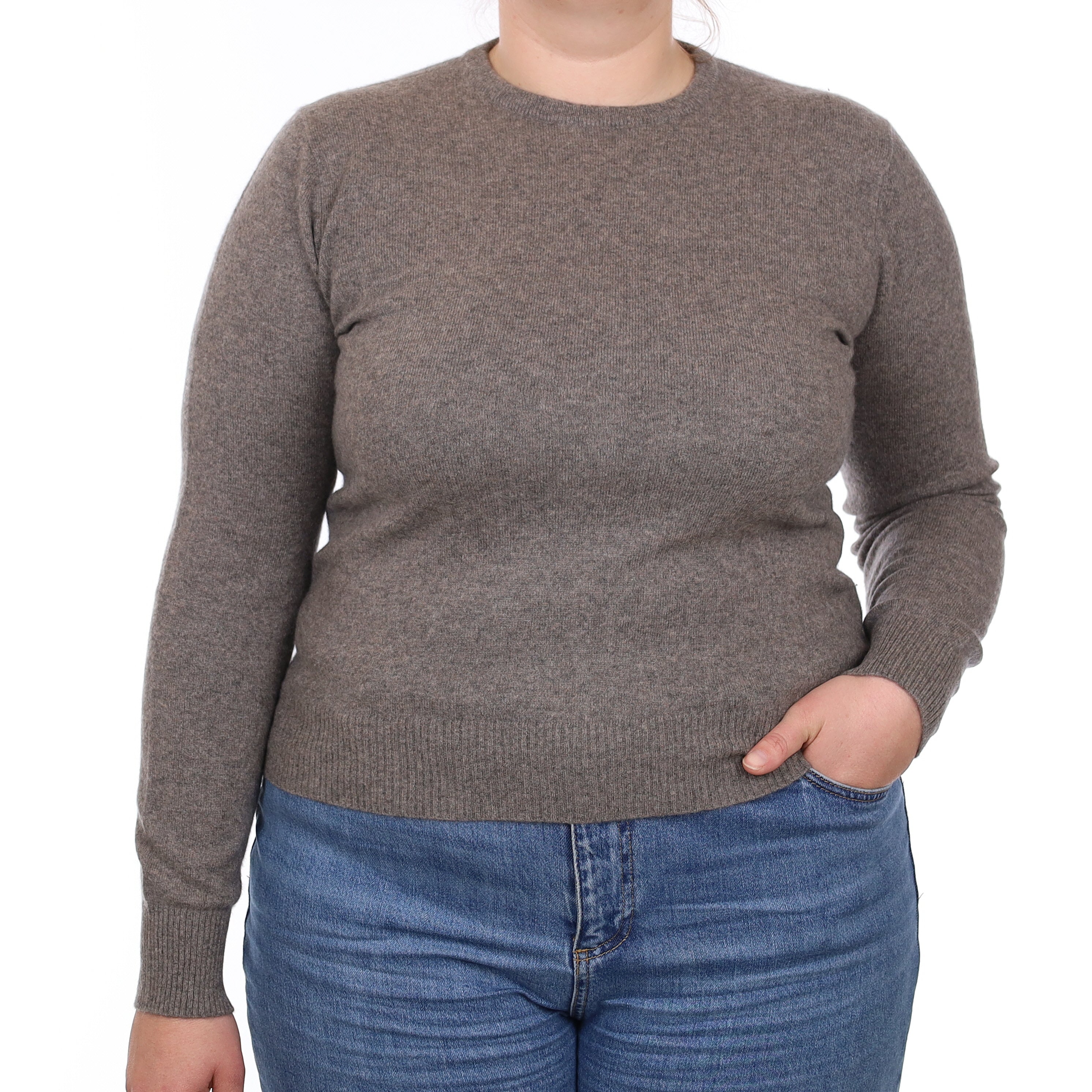 Mink Brown Marl Cashmere Crew Neck Jumper Large