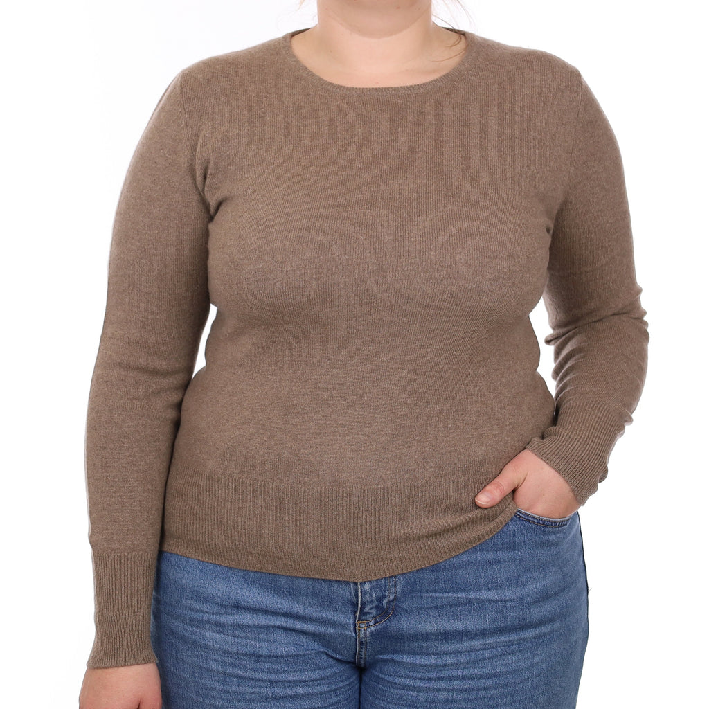 Yorn Taupe Brown Cashmere Crew Neck Jumper Large