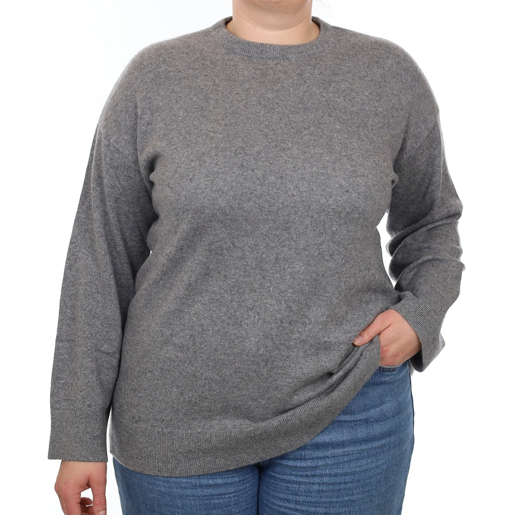 Ash Grey Slouchy Cashmere Crew Neck Jumper Large