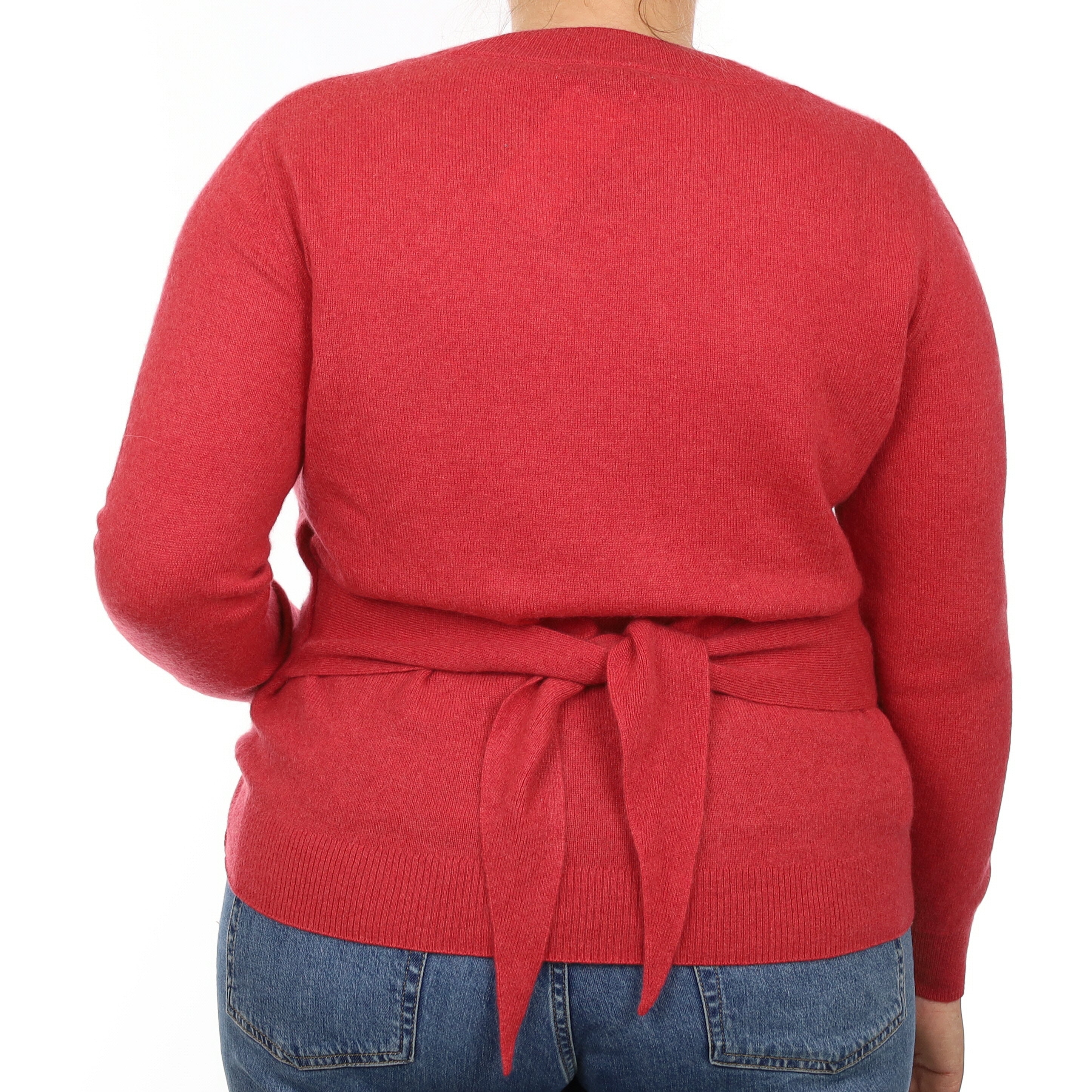 Cranberry Pink Cashmere Belted Crew Neck Jumper Large