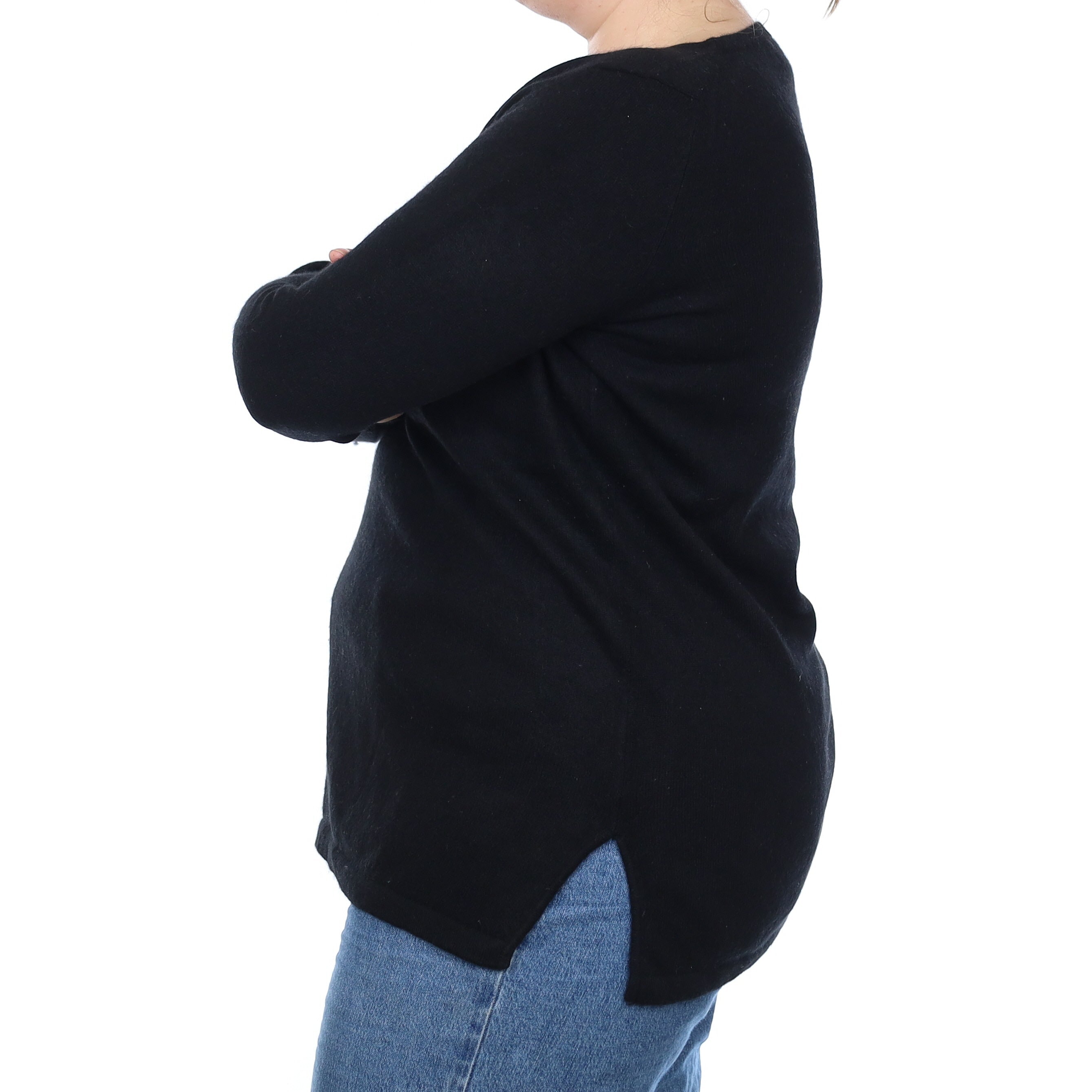 Black Cashmere Longline Crew Neck Jumper Large