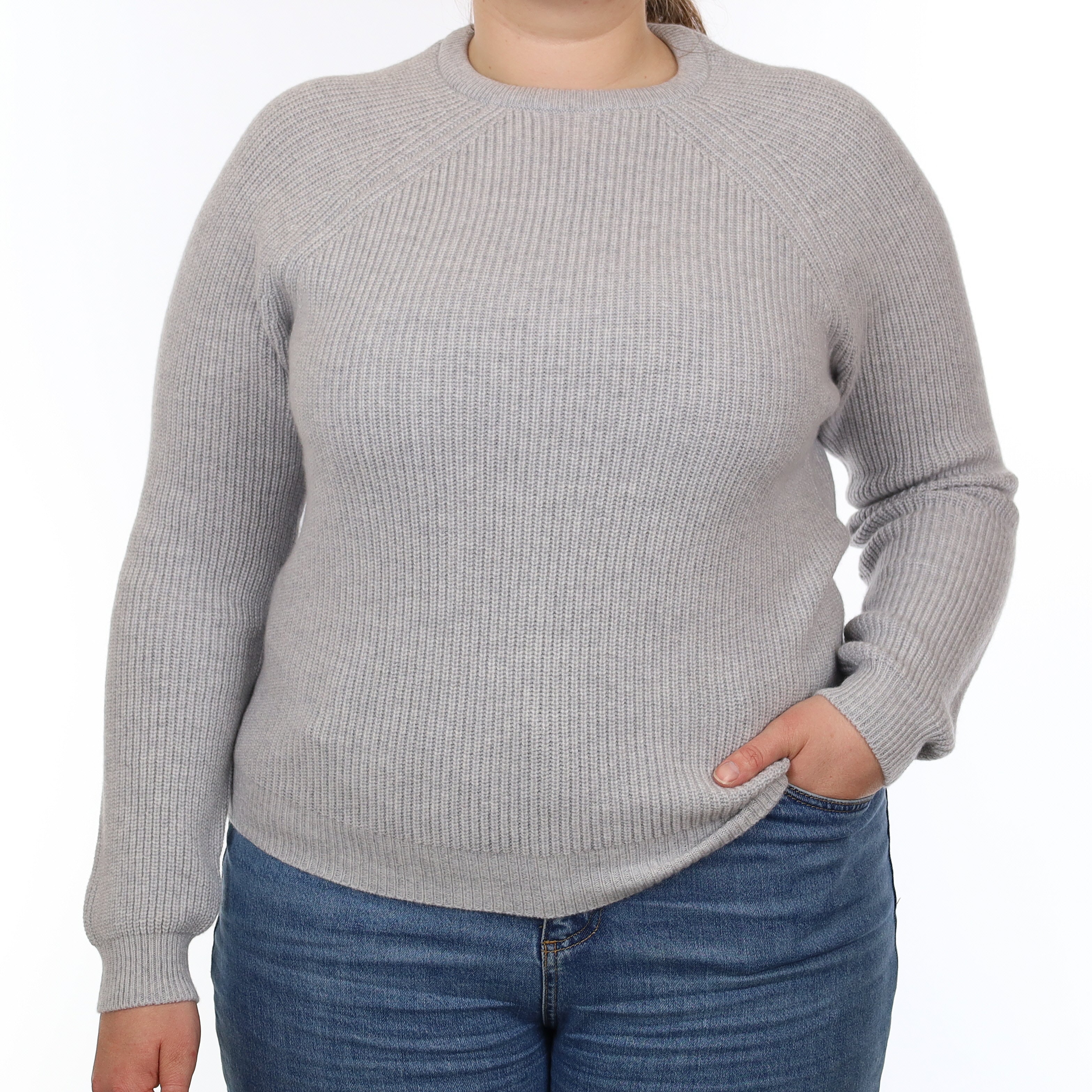 Brand New Scottish Mist Grey Chunky Cashmere Crew Neck Jumper Large