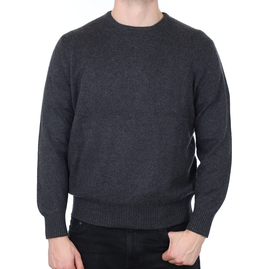 Men's Granite Grey Heavy Knit Cashmere Crew Neck Jumper XL