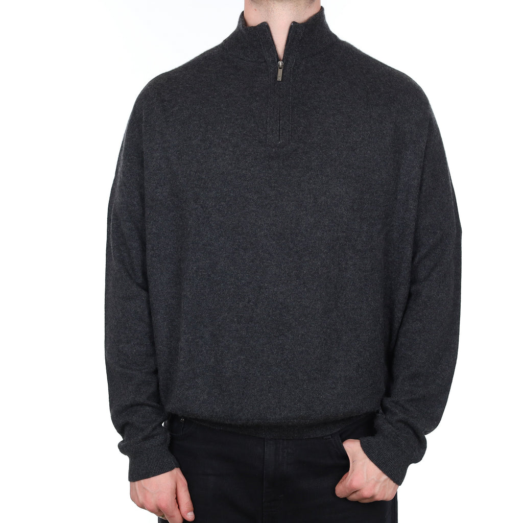 Men's Charcoal Grey Cashmere 1/4 Zip Jumper XXXL