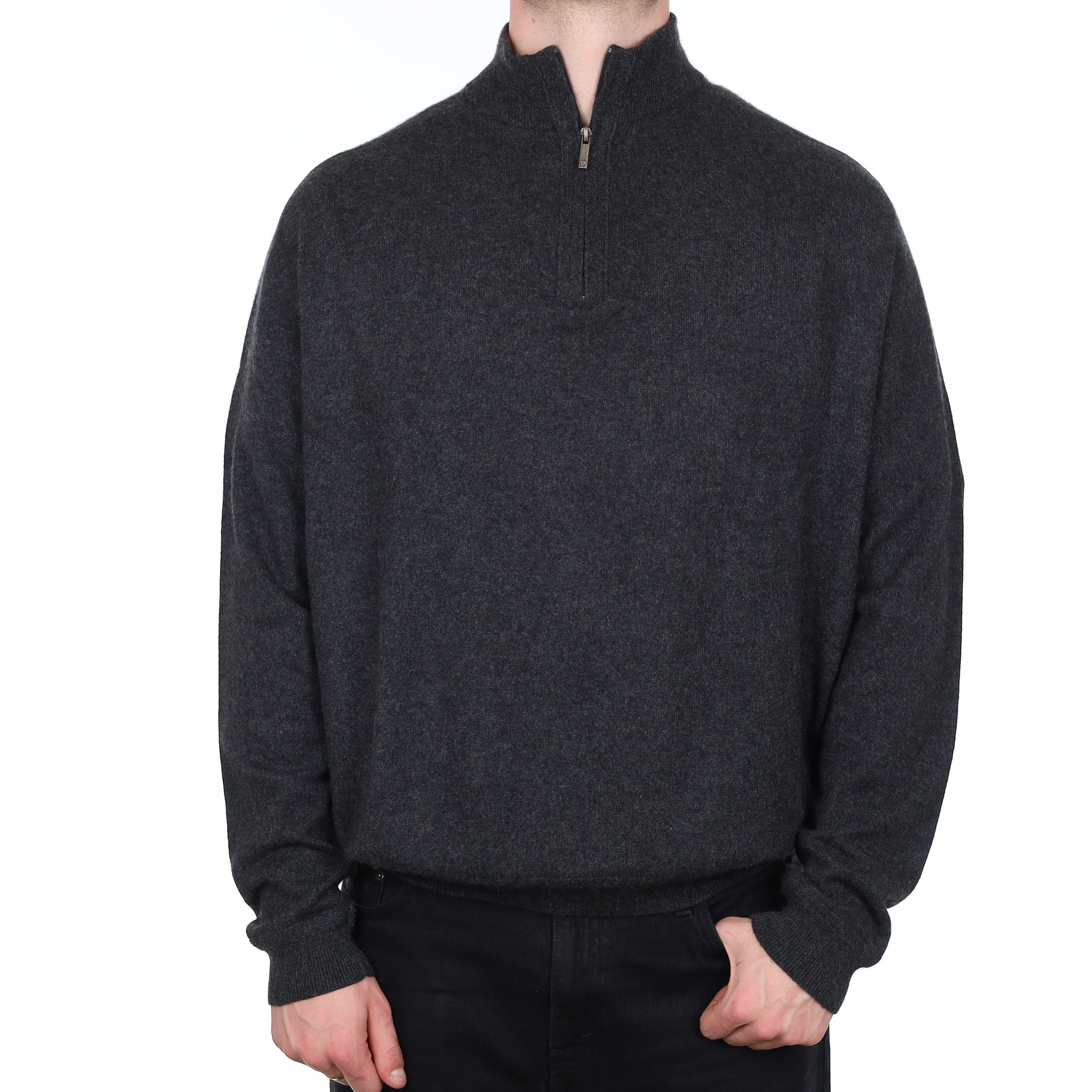 Men's Charcoal Grey Cashmere 1/4 Zip Jumper XXXL