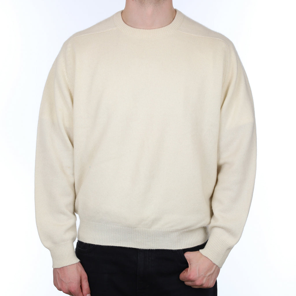 Men's Ivory Heavy Knit Cashmere Crew Neck Jumper XXXL