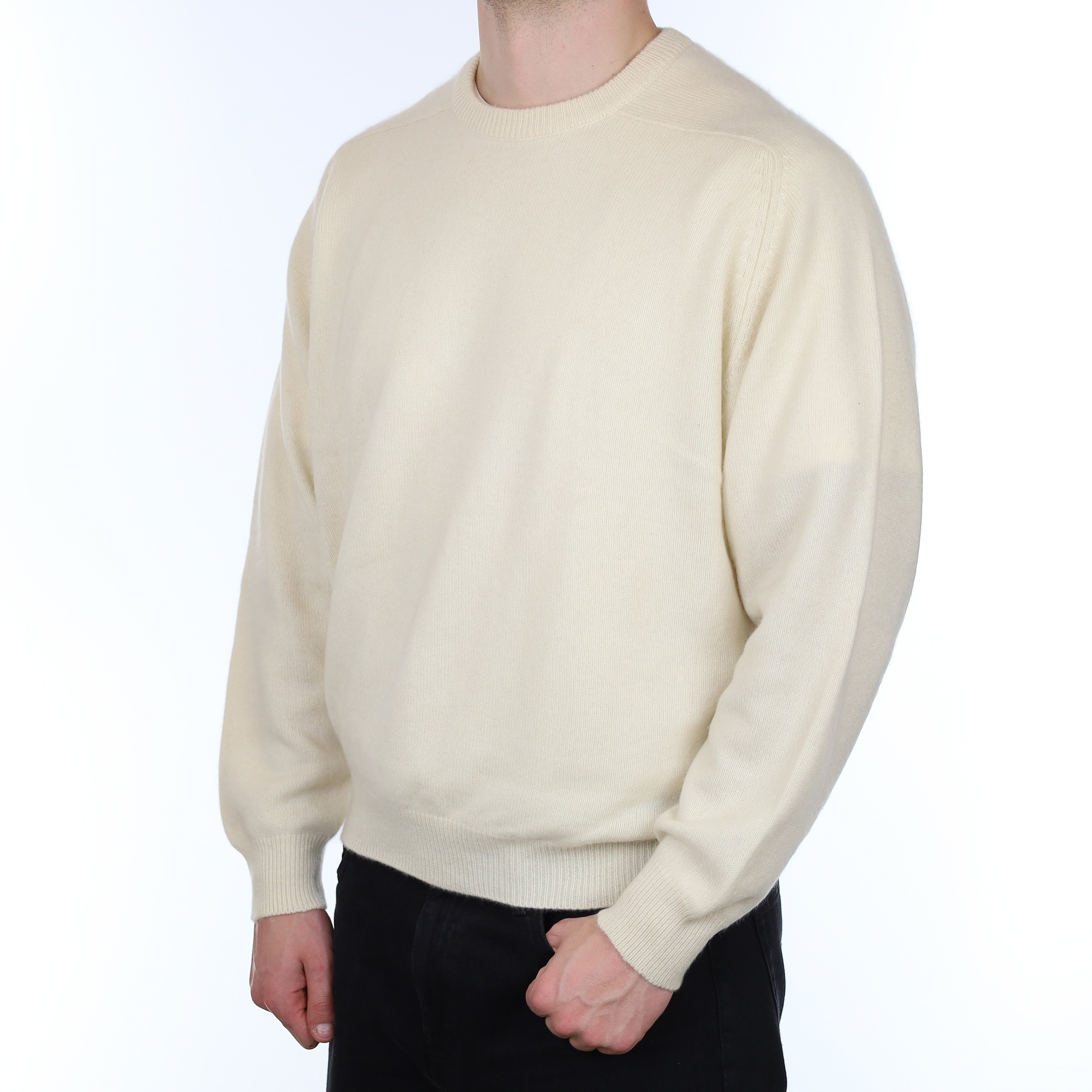 Men's Ivory Heavy Knit Cashmere Crew Neck Jumper XXXL