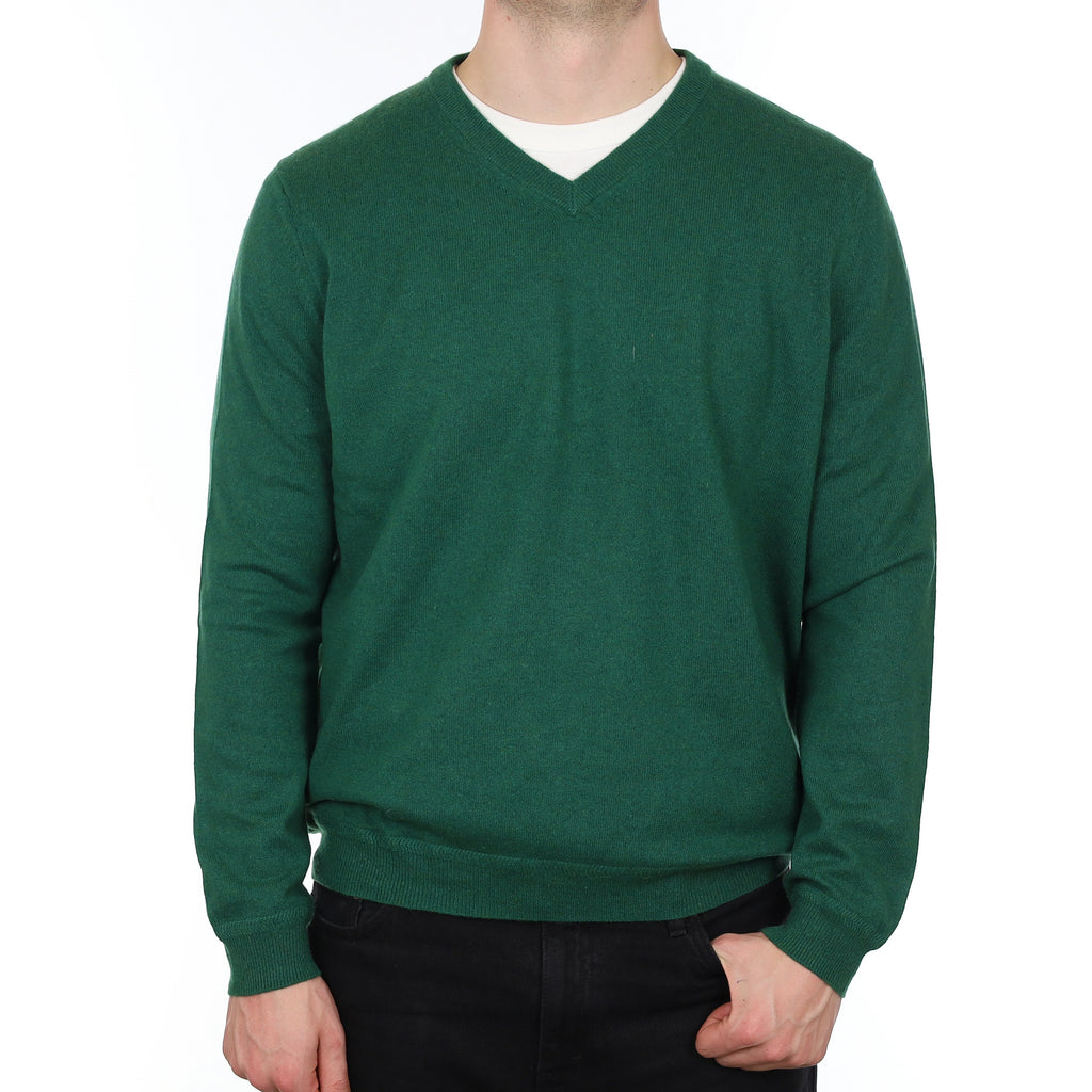 Men's Racing Green Cashmere V Neck Jumper XXL