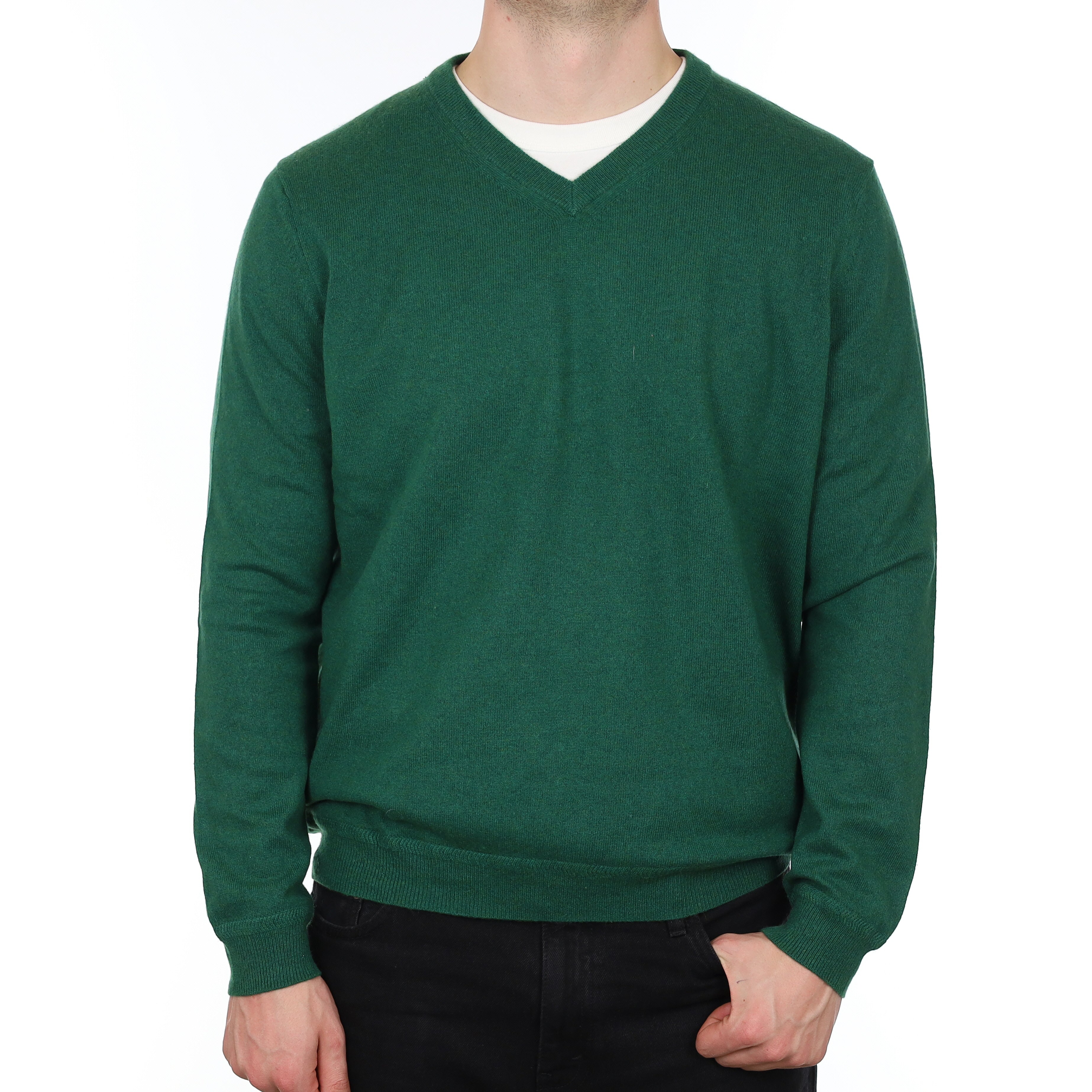 Men's Racing Green Cashmere V Neck Jumper XXL