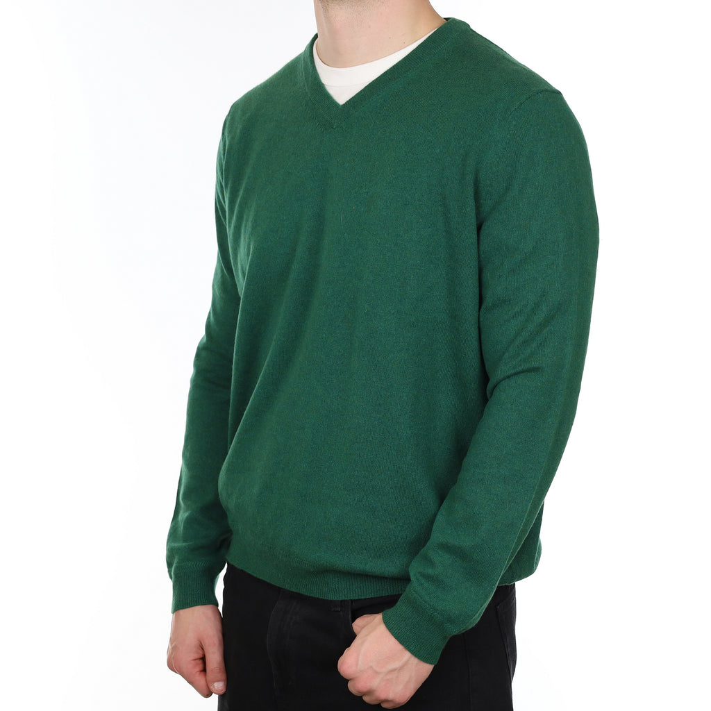 Men's Racing Green Cashmere V Neck Jumper XXL