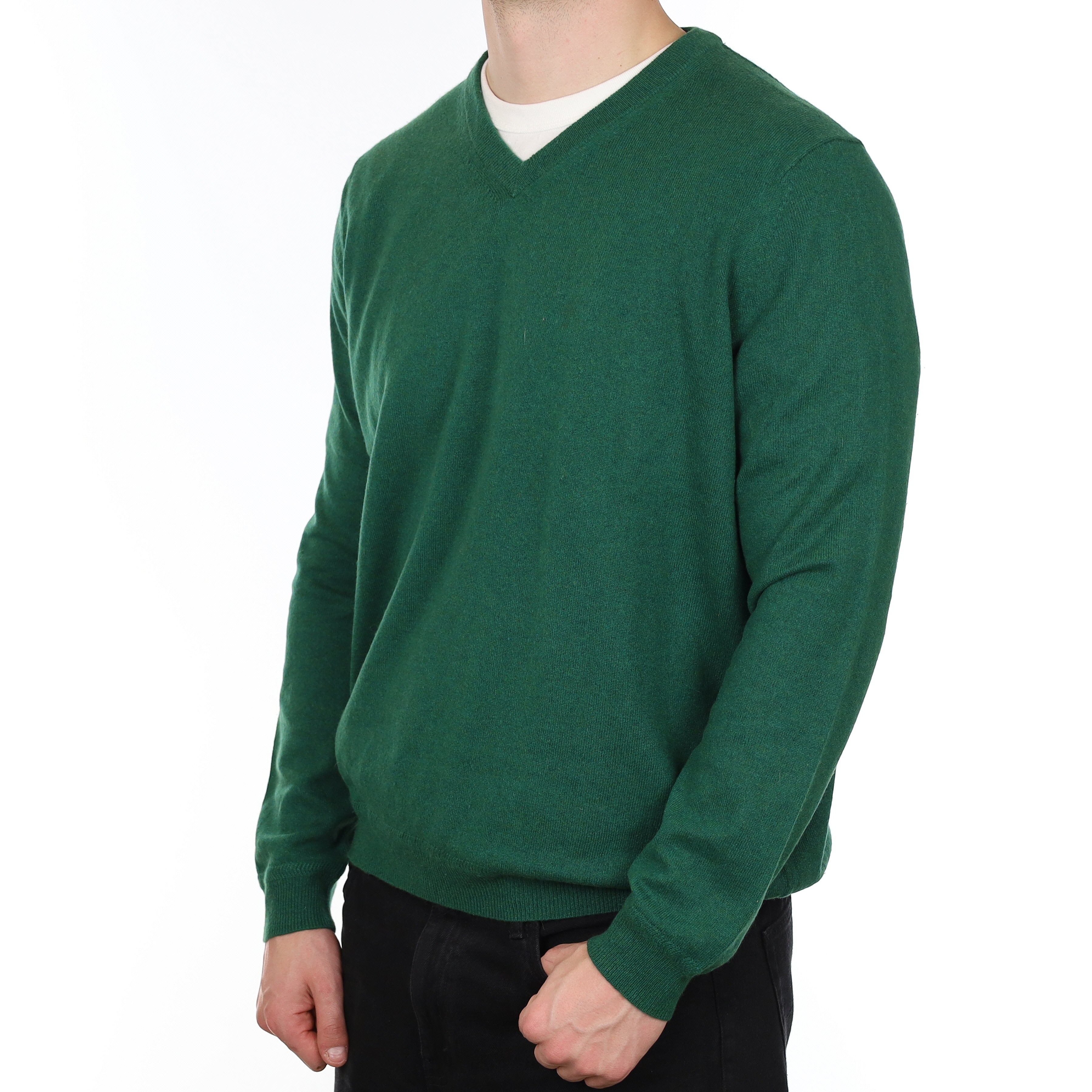 Men's Racing Green Cashmere V Neck Jumper XXL