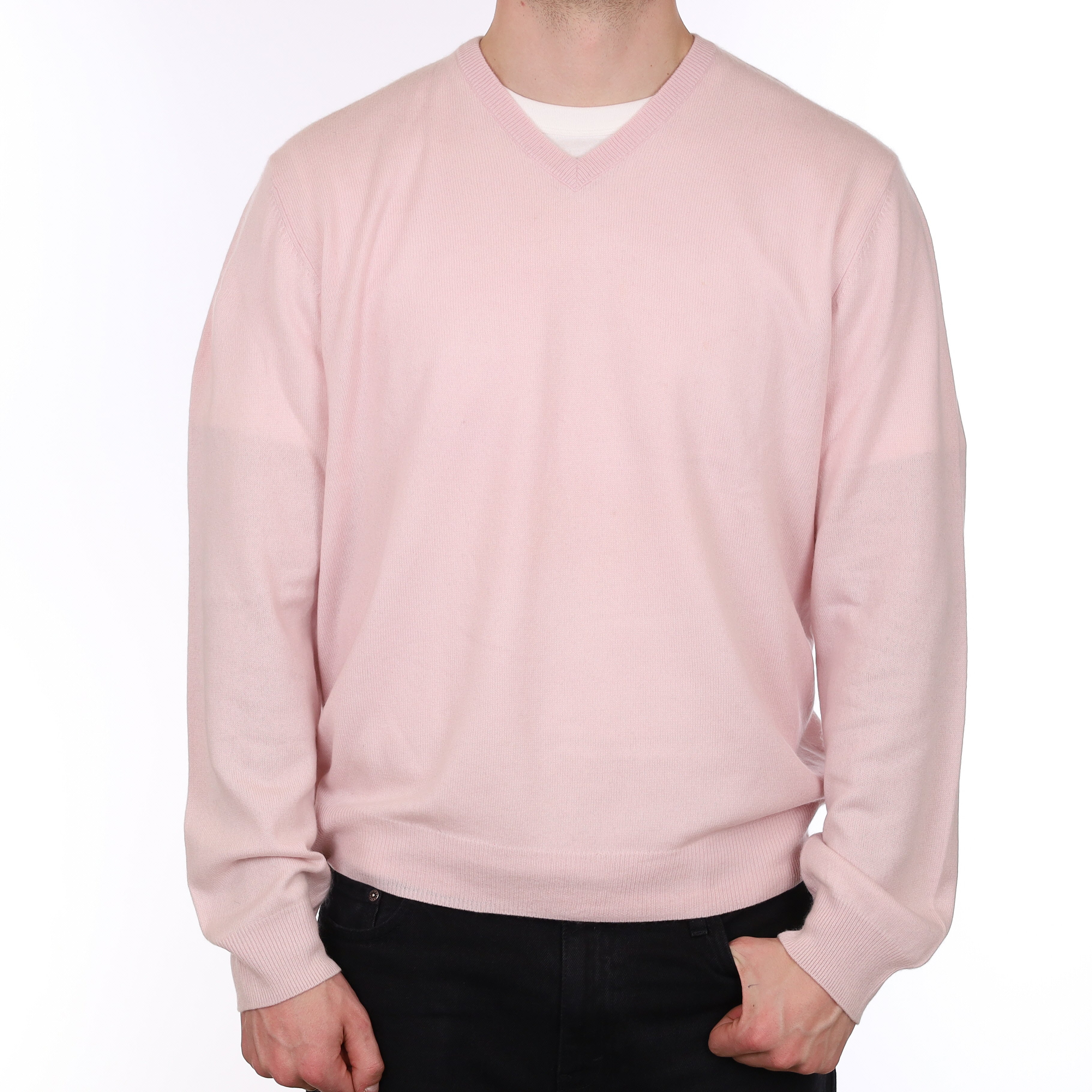 Men's Ice Pink Cashmere V Neck Jumper XXL
