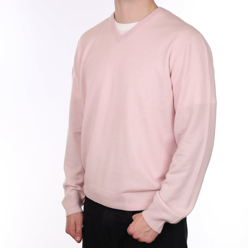 Men's Ice Pink Cashmere V Neck Jumper XXL