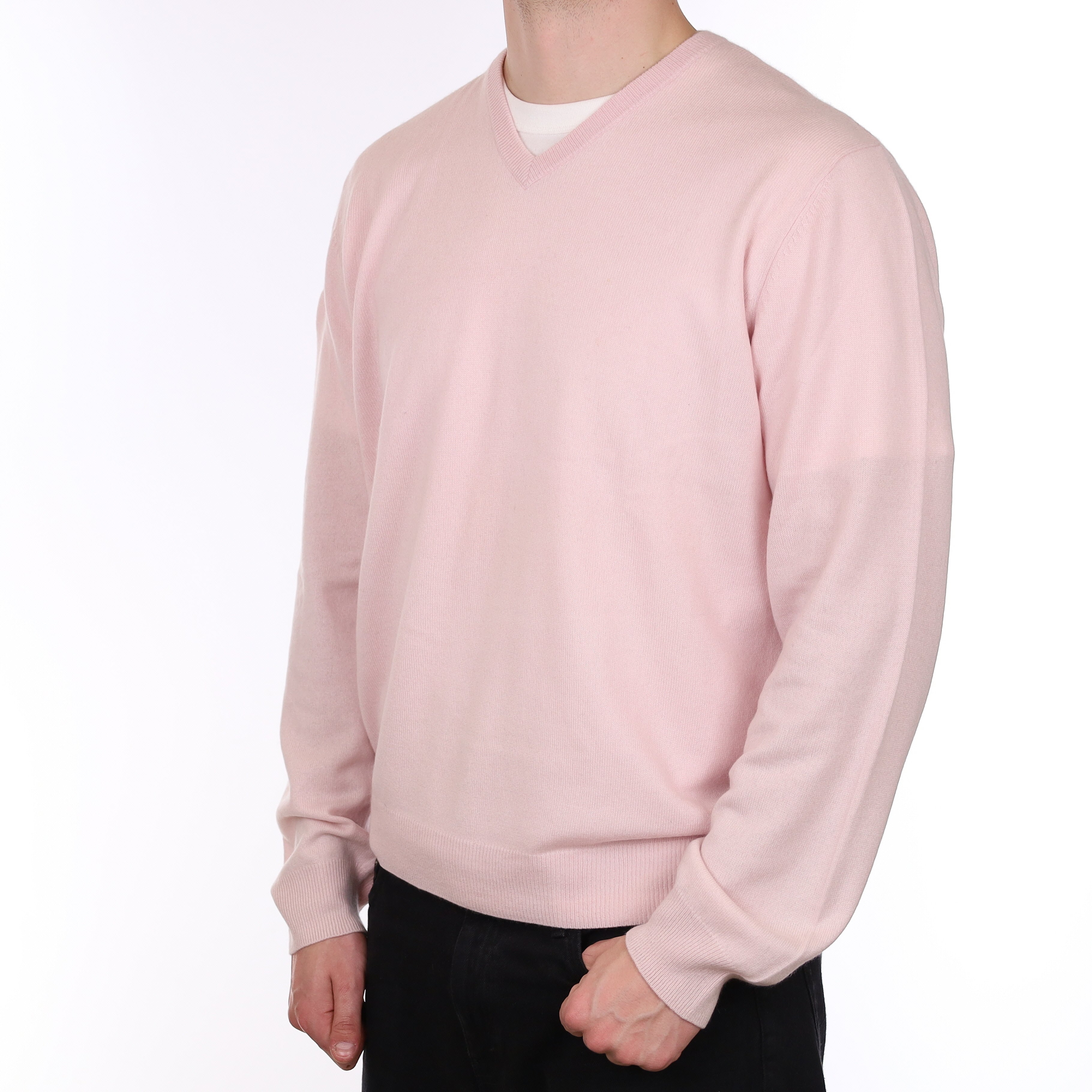 Men's Ice Pink Cashmere V Neck Jumper XXL