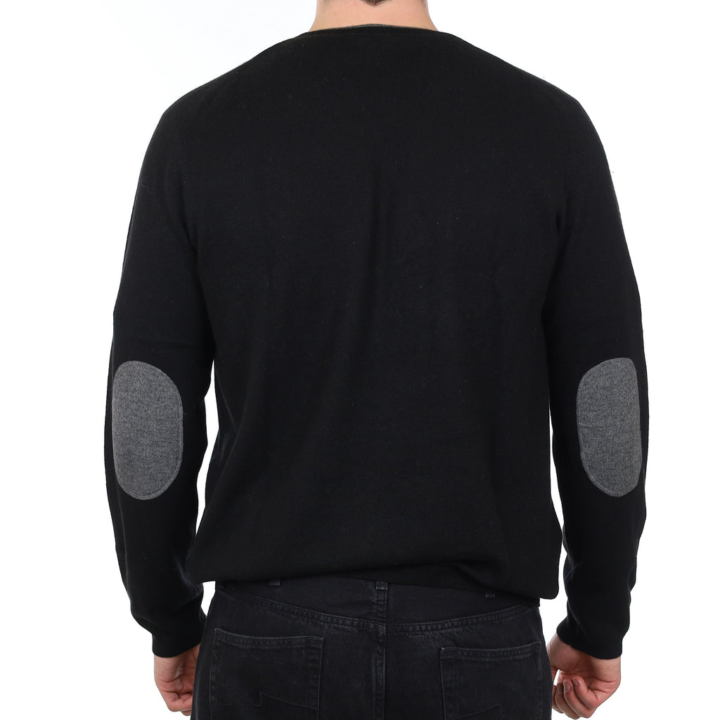 Men's Black Grey Trim Cashmere V Neck Jumper XXL