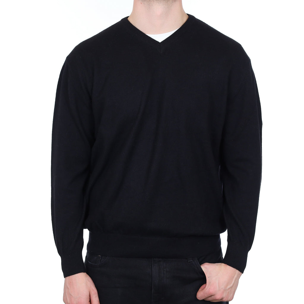 Men's Black Cashmere V Neck Jumper XXL
