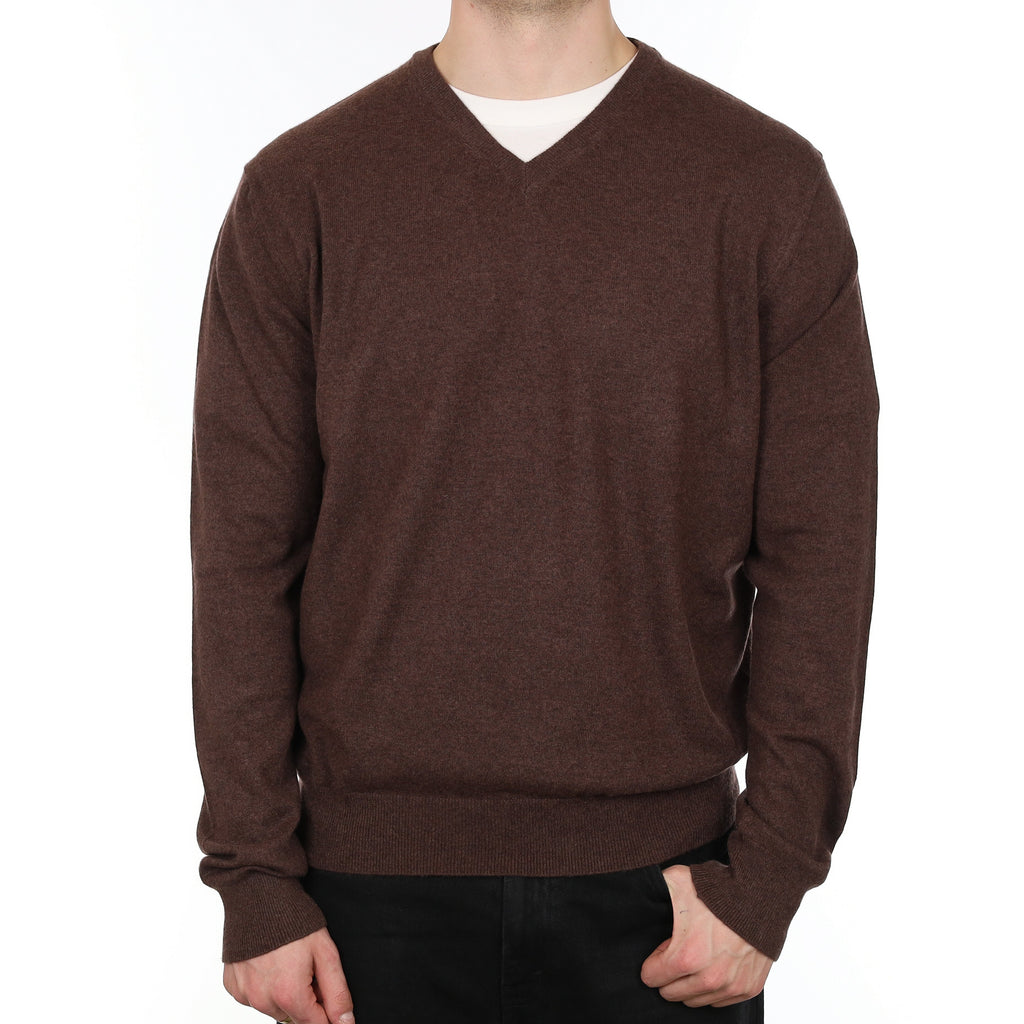 Men's Black Coffee Brown Cashmere V Neck Jumper XXL