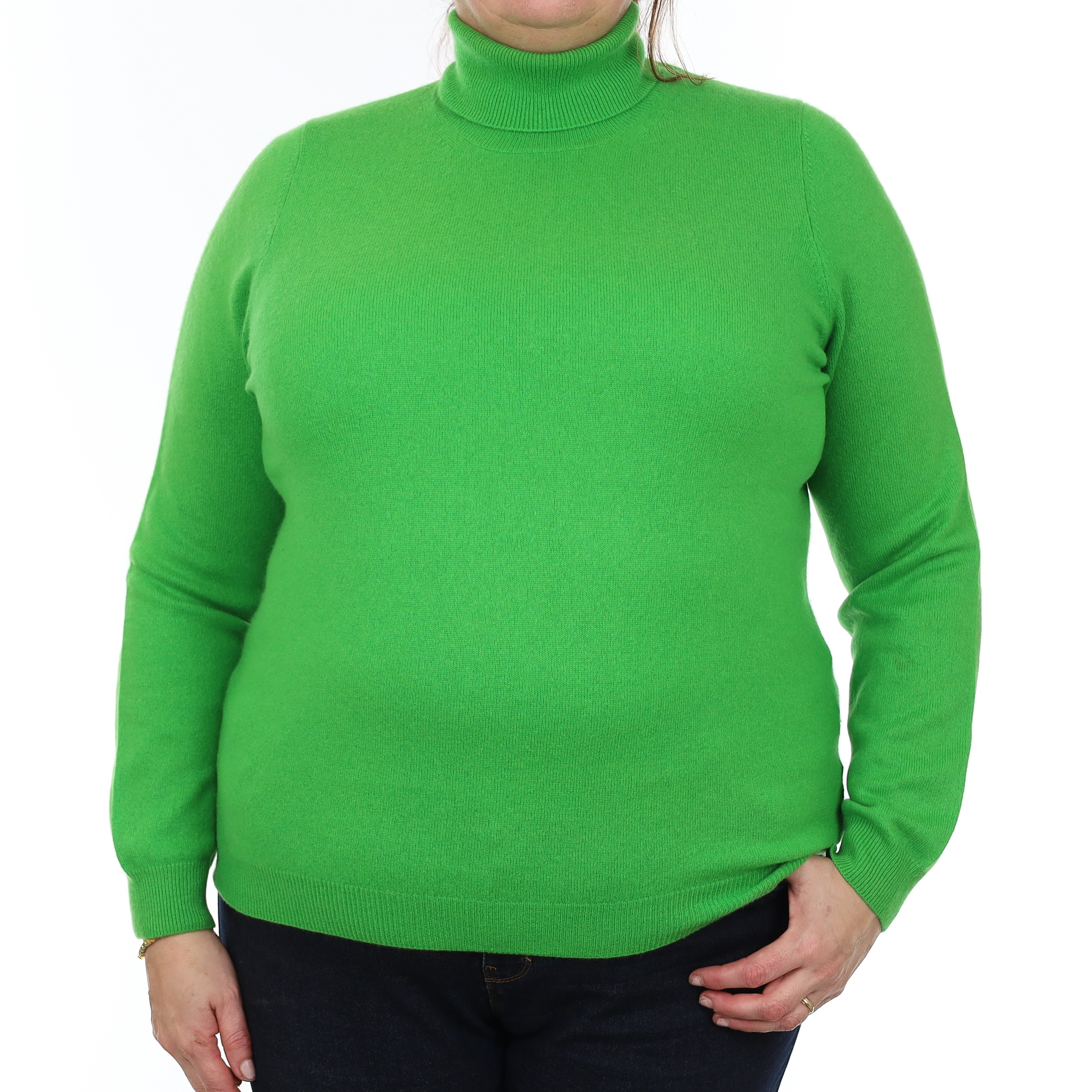 Neon Green Cashmere Polo Neck Jumper Extra Large