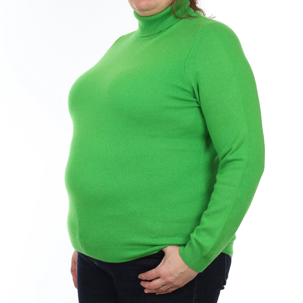 Neon Green Cashmere Polo Neck Jumper Extra Large