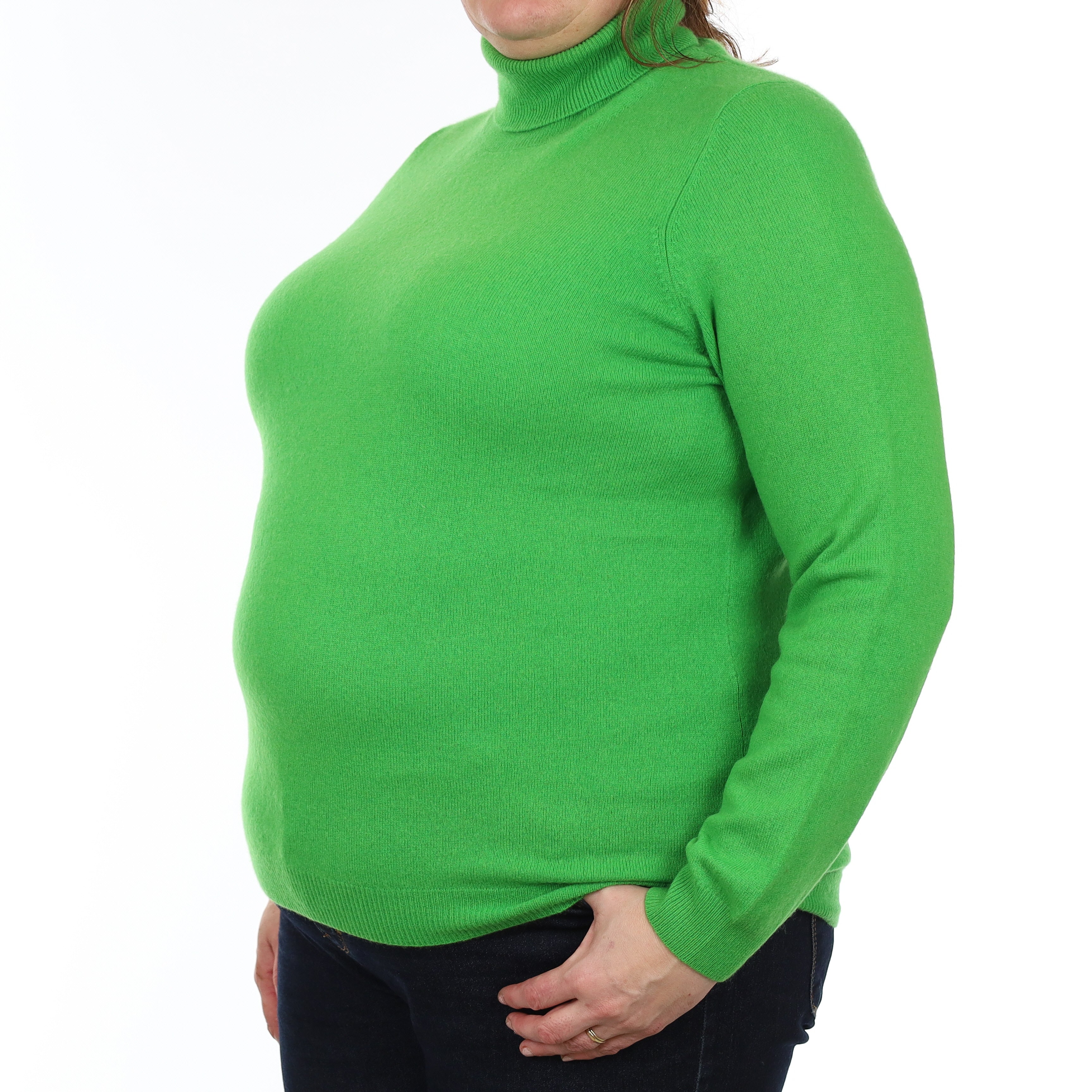 Neon Green Cashmere Polo Neck Jumper Extra Large