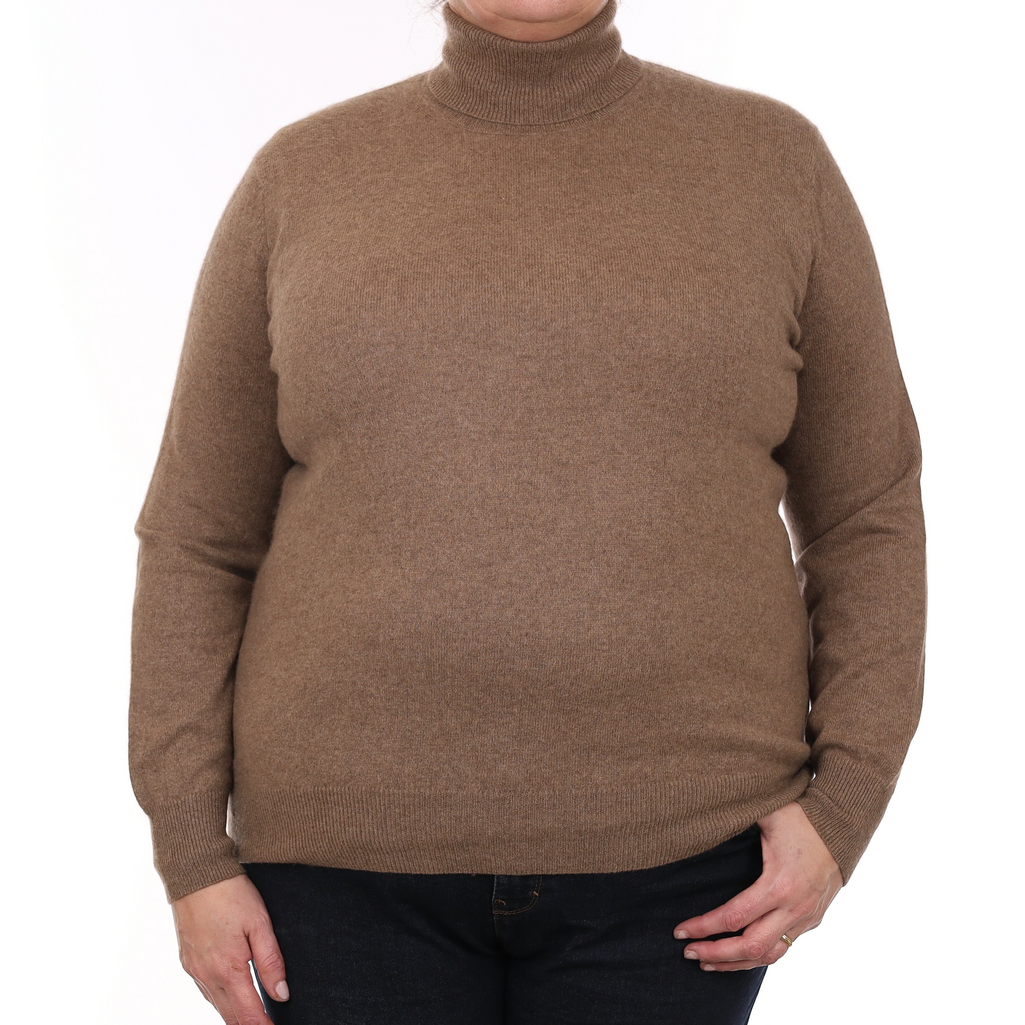 Taupe Brown Cashmere Polo Neck Jumper Extra Large