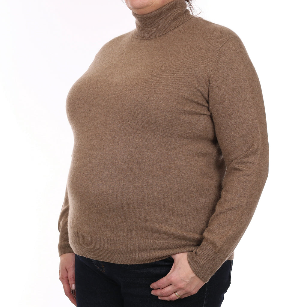 Taupe Brown Cashmere Polo Neck Jumper Extra Large