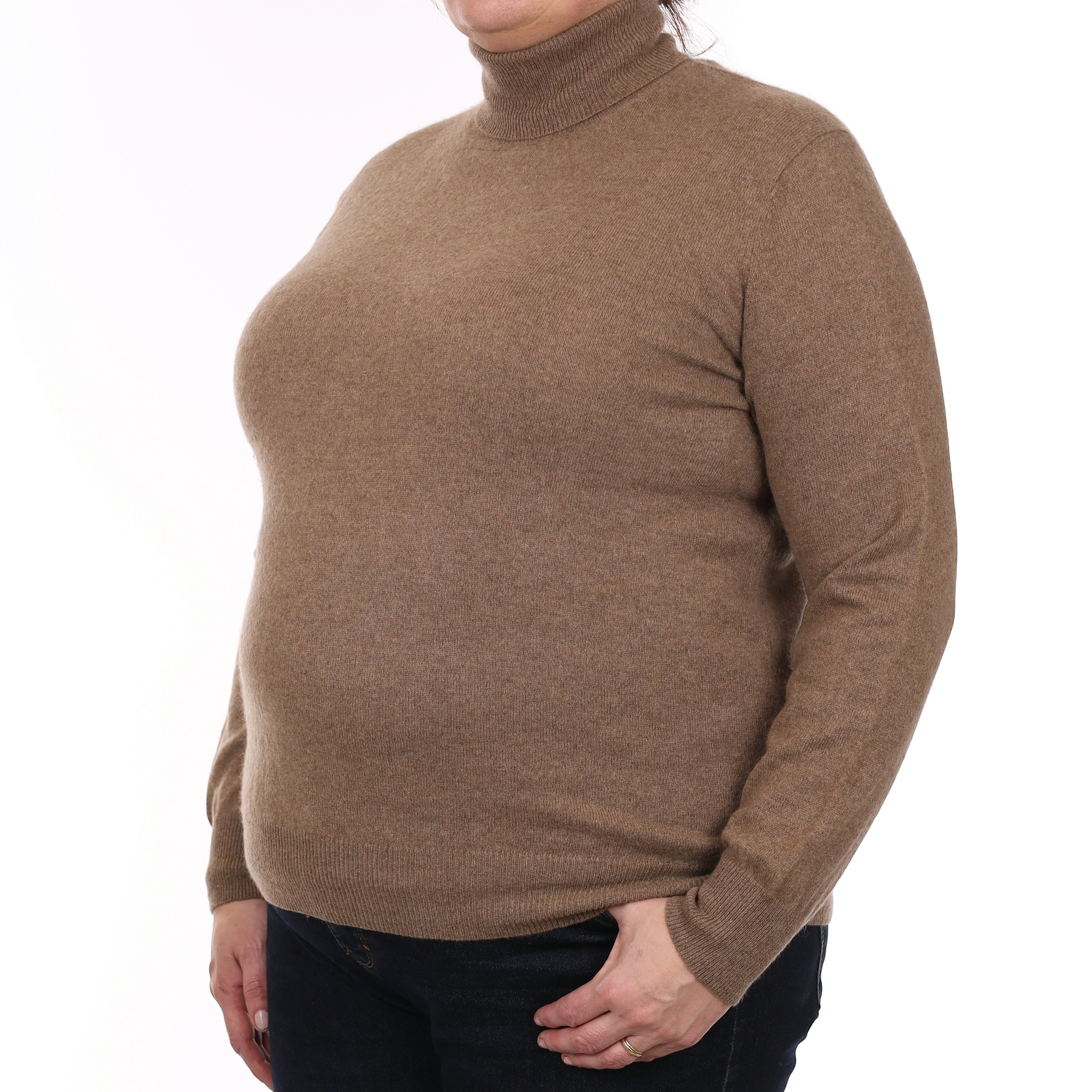 Taupe Brown Cashmere Polo Neck Jumper Extra Large