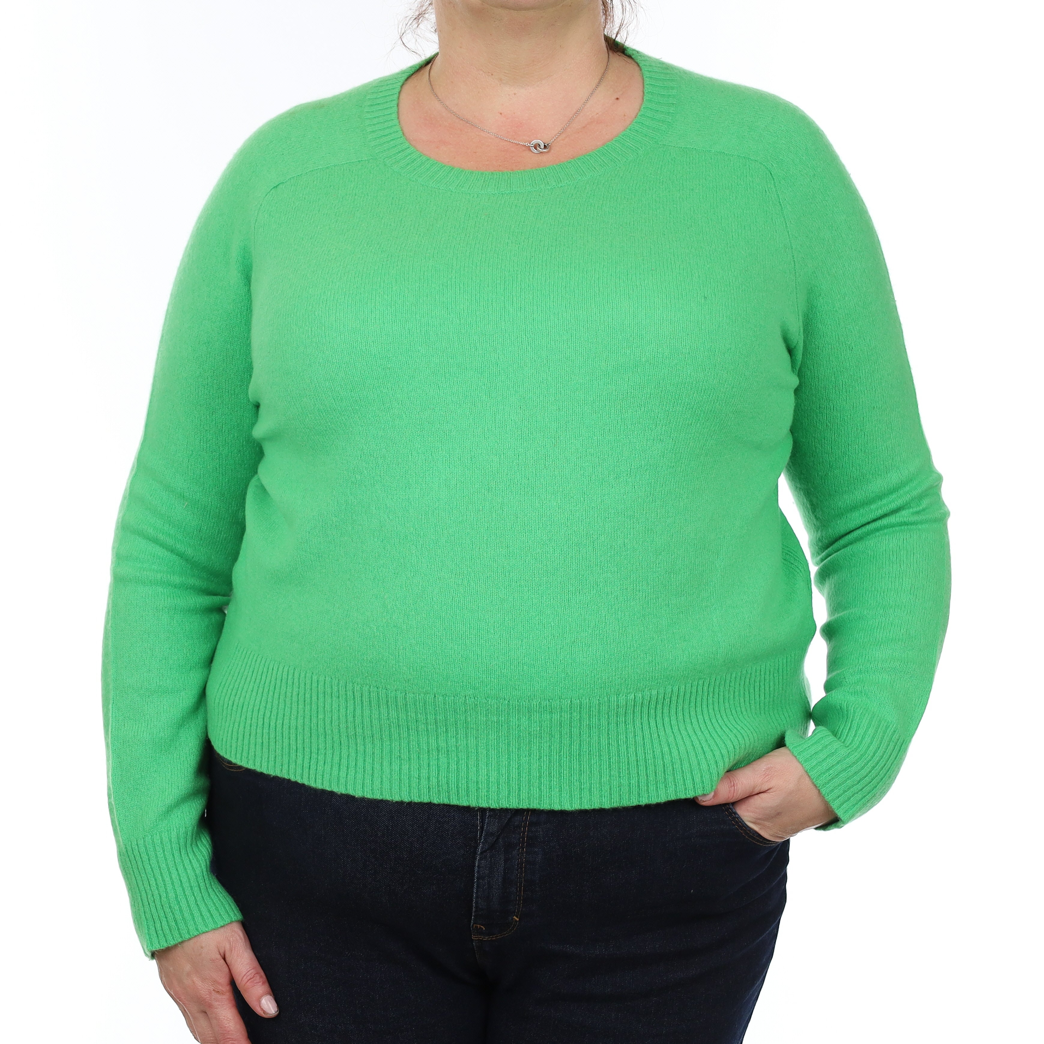 Neon Green Cashmere Boxy Crew Neck Jumper Extra Large