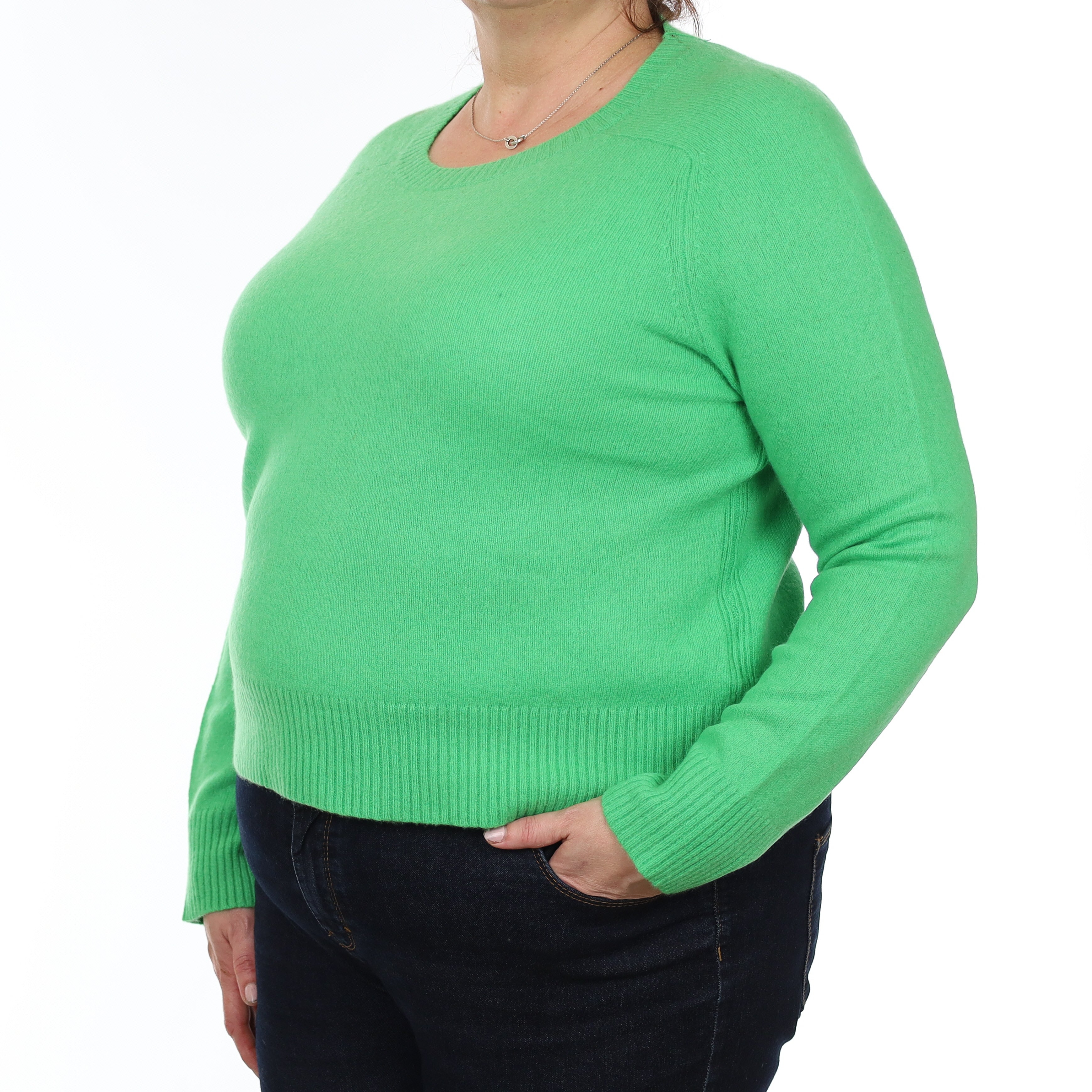 Neon Green Cashmere Boxy Crew Neck Jumper Extra Large