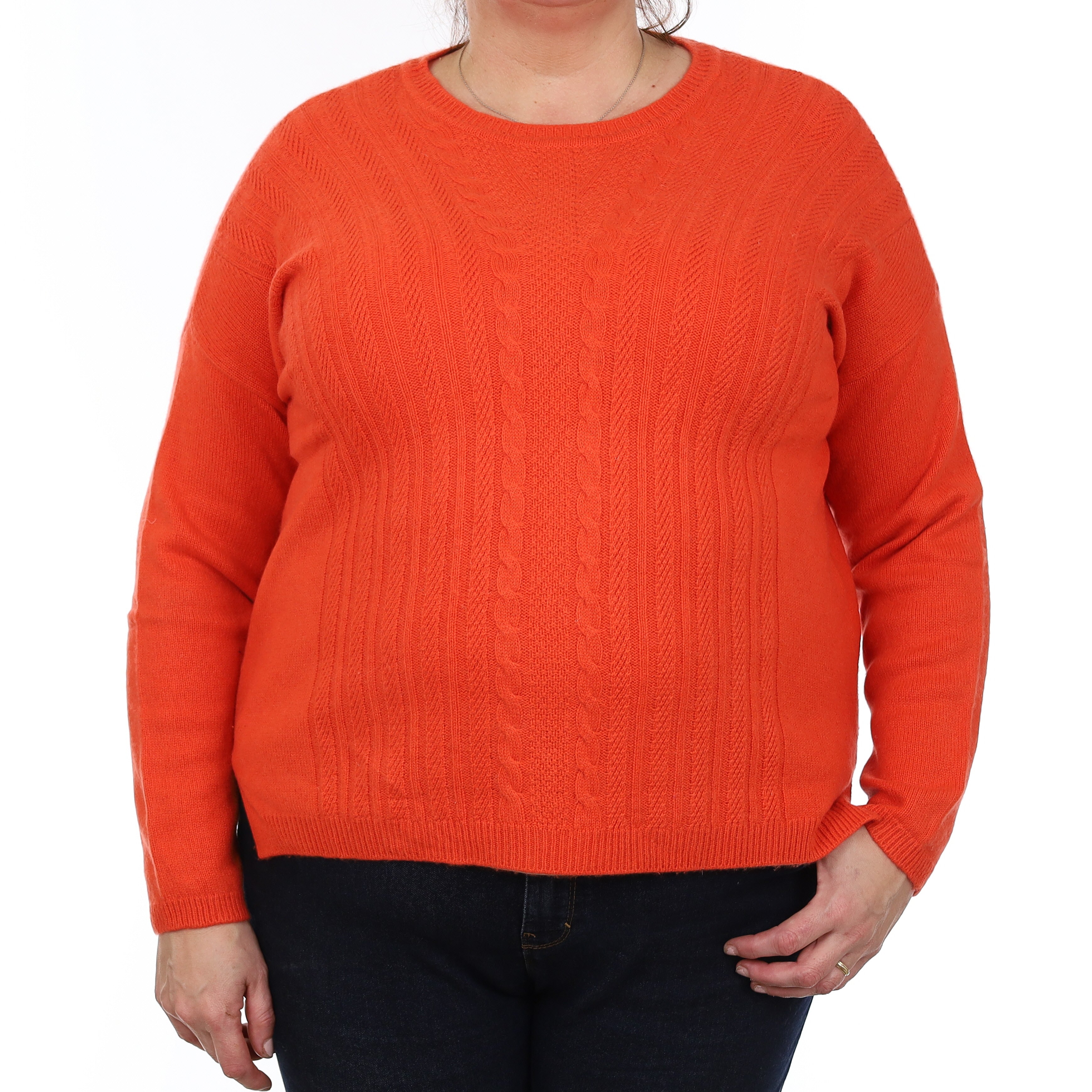 Flame Orange Textured Cashmere Crew Neck Jumper Extra Large