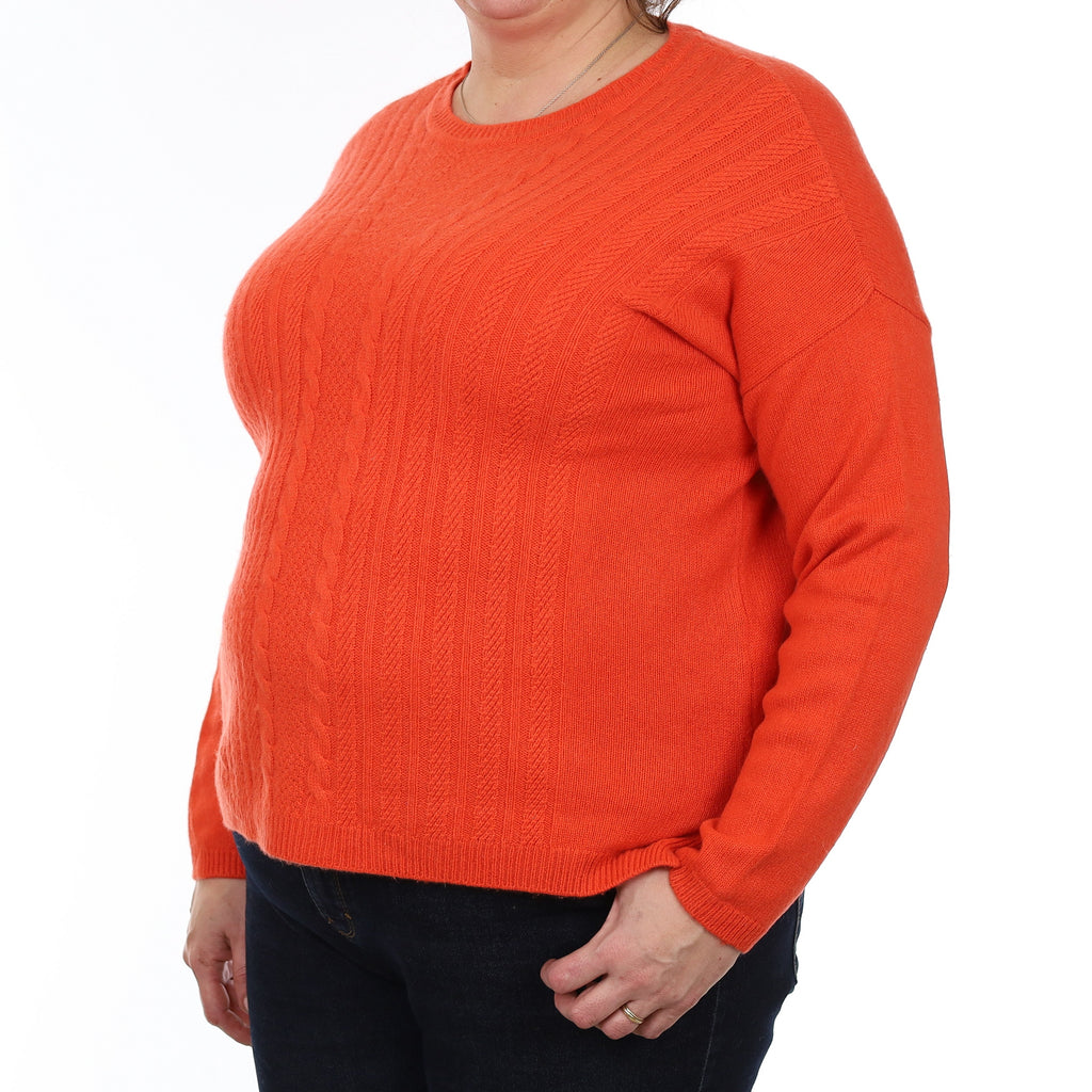 Flame Orange Textured Cashmere Crew Neck Jumper Extra Large