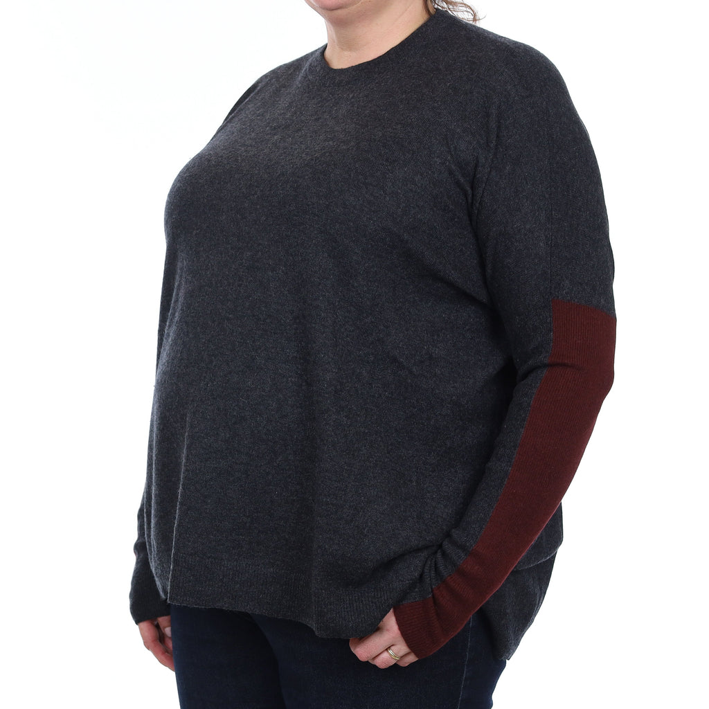 Charcoal and Burgundy Cashmere Crew Neck Jumper Extra Large