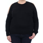 Black Cashmere Cold Shoulder Crew Neck Jumper Extra Large